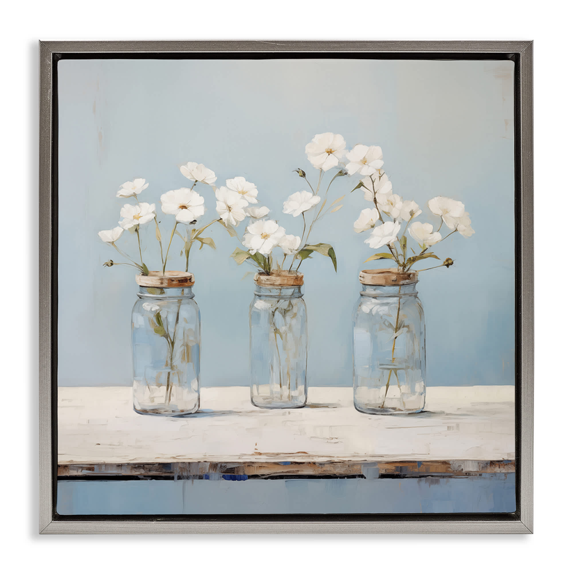 Stupell Industries BT-758-FFL-24X24 Country Jar Bouquet Trio Gray Framed Floater Canvas Wall Art By Arlington Prints 25 x 25