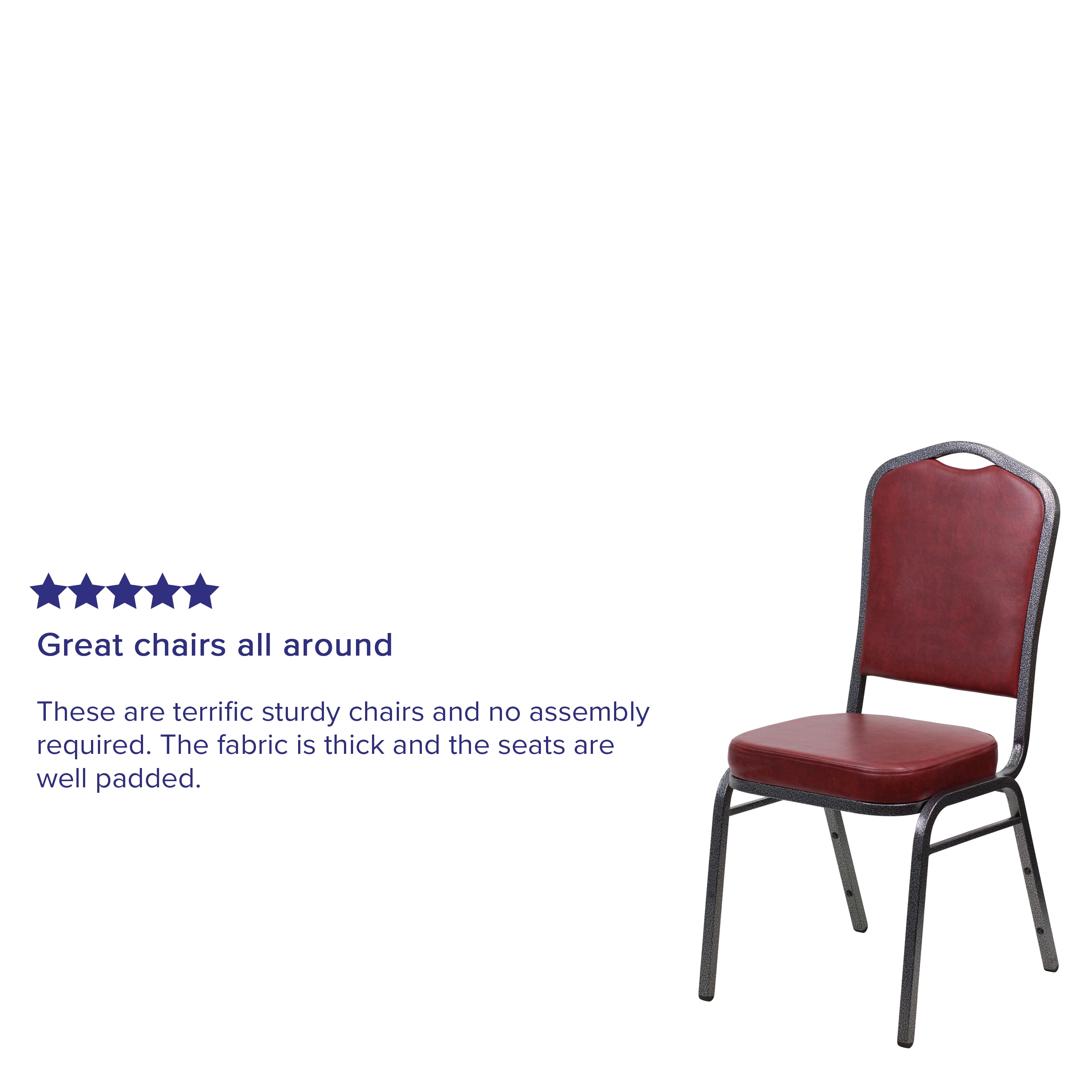 Elegant Burgundy Vinyl Stacking Chair with Silver Vein Metal Frame