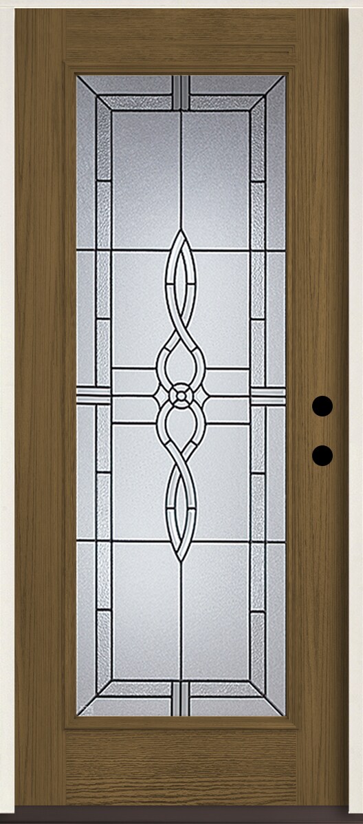 American Building Supply LO963538 Calista 36-in x 80-in x 4-5/8-in Fiberglass Full lite Left-hand inswing Walnut Stain Stained Prehung Front Door Insulating core