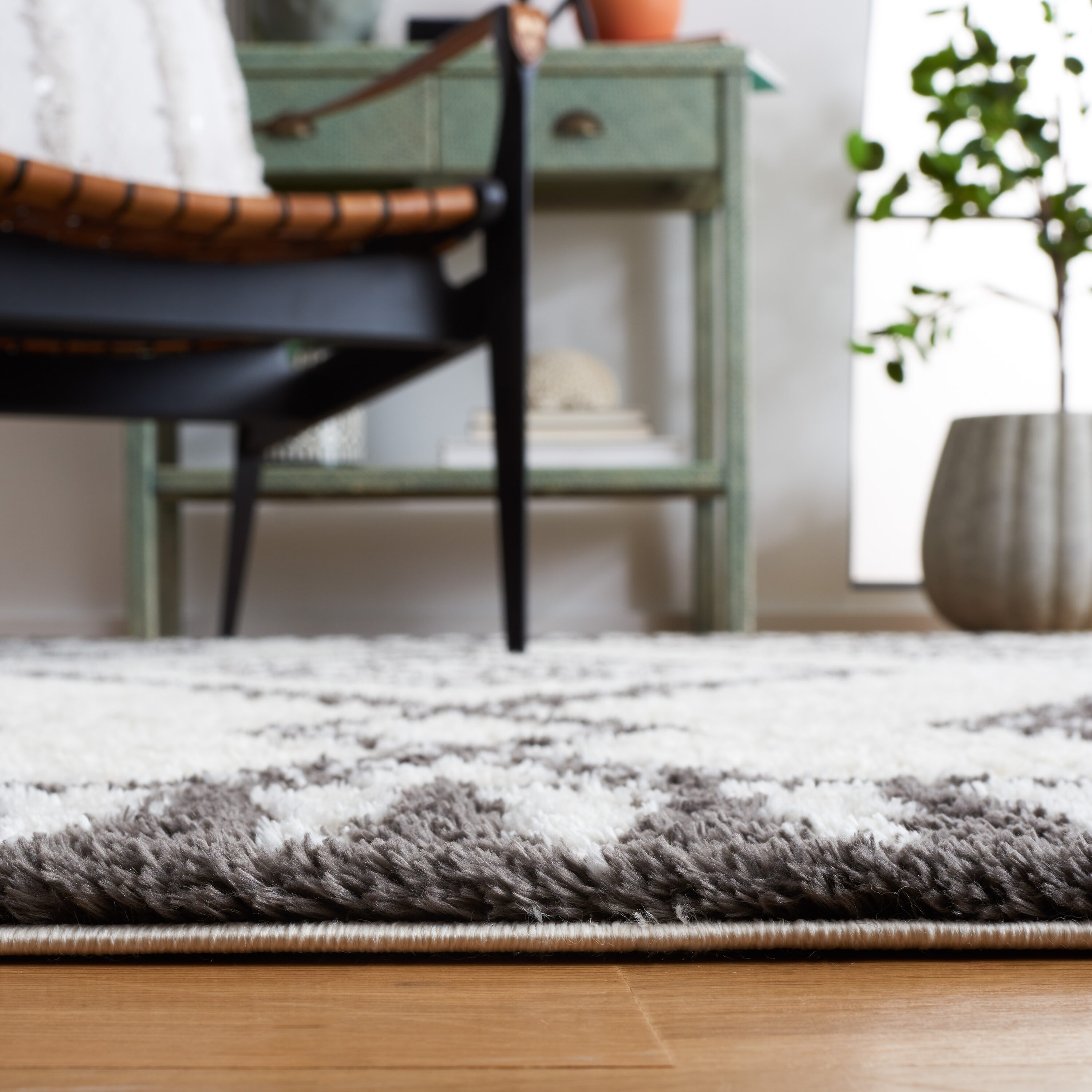 Ivory and Dark Grey Synthetic 9' x 12' Reversible Area Rug