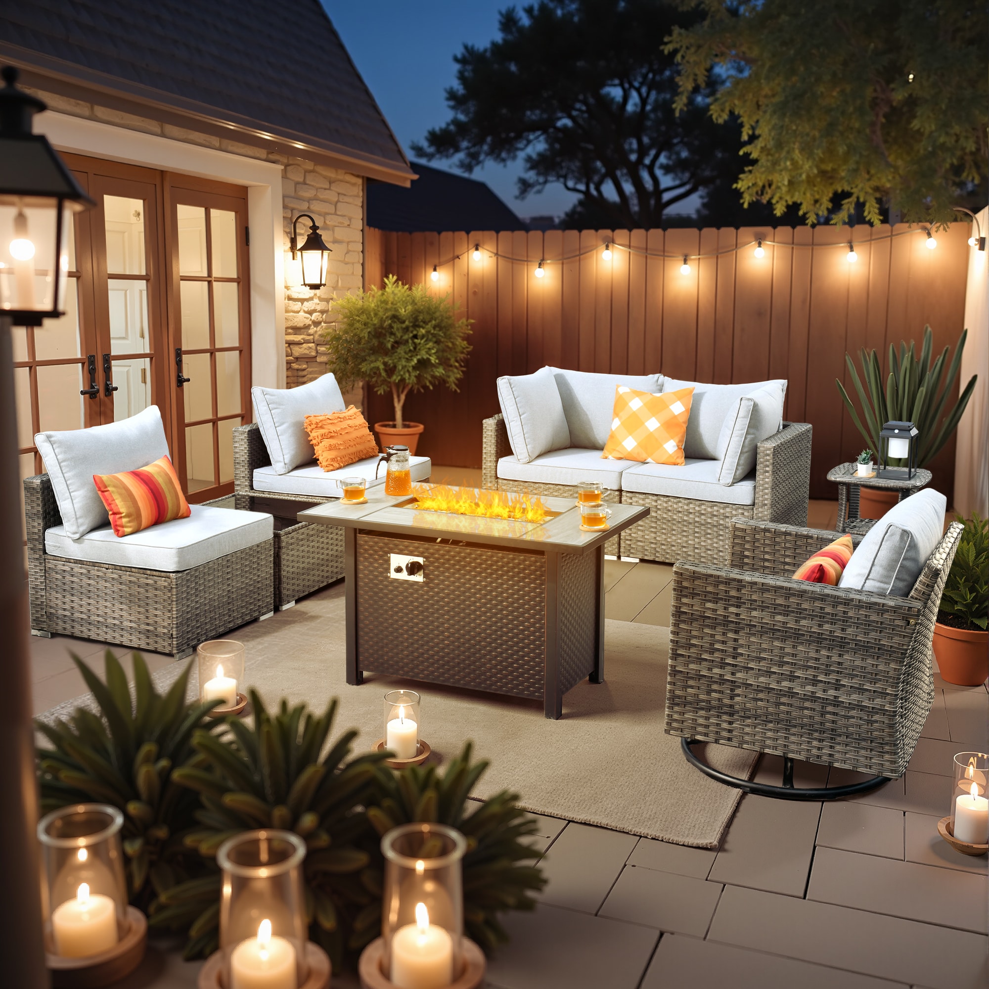 weaxty DCFP03RRSGRS408 Kuuga 8 -Piece Rattan Patio Conversation Set with Gray Cushions