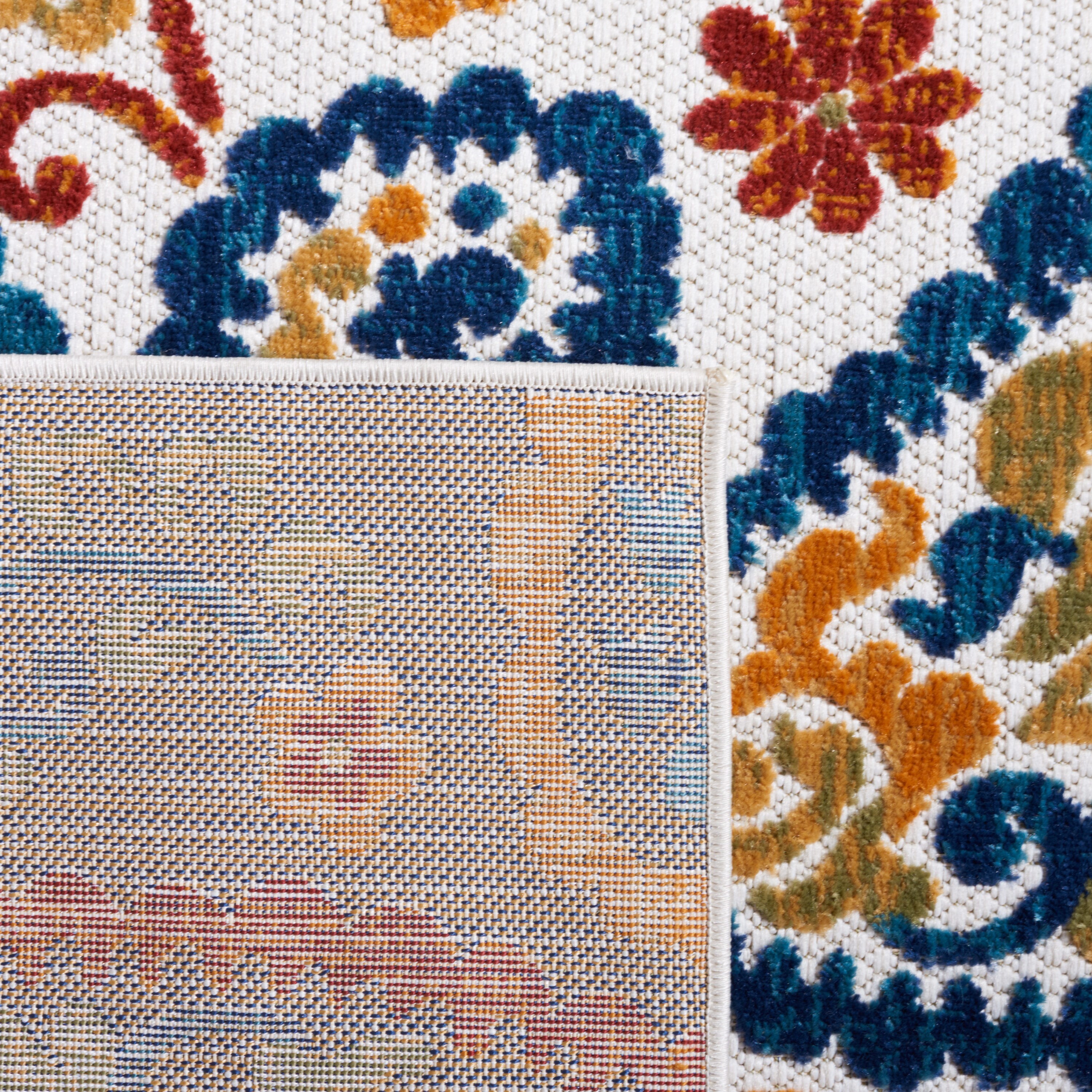 Cabana Cream and Navy Floral Square Area Rug