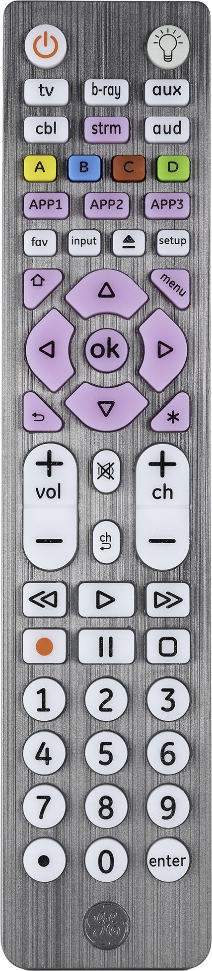 GE 37038  6-Device Universal Remote Control, Streaming, Brushed Silver