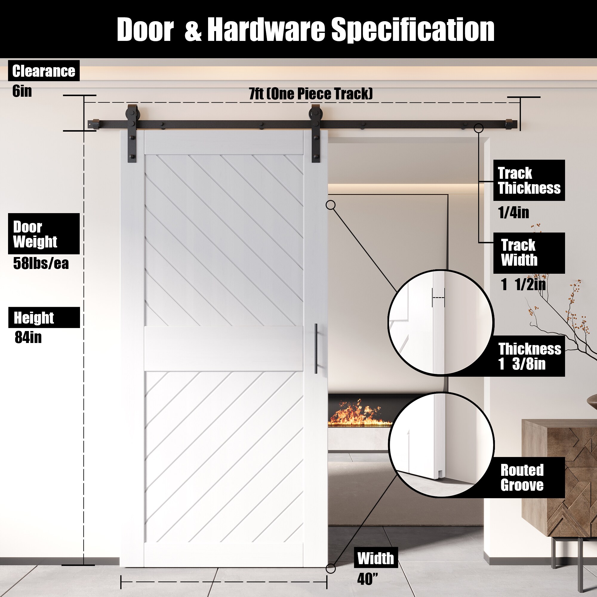 HOMACER YT1H084C-XT4-4084-WH Barn-Doors - View #2