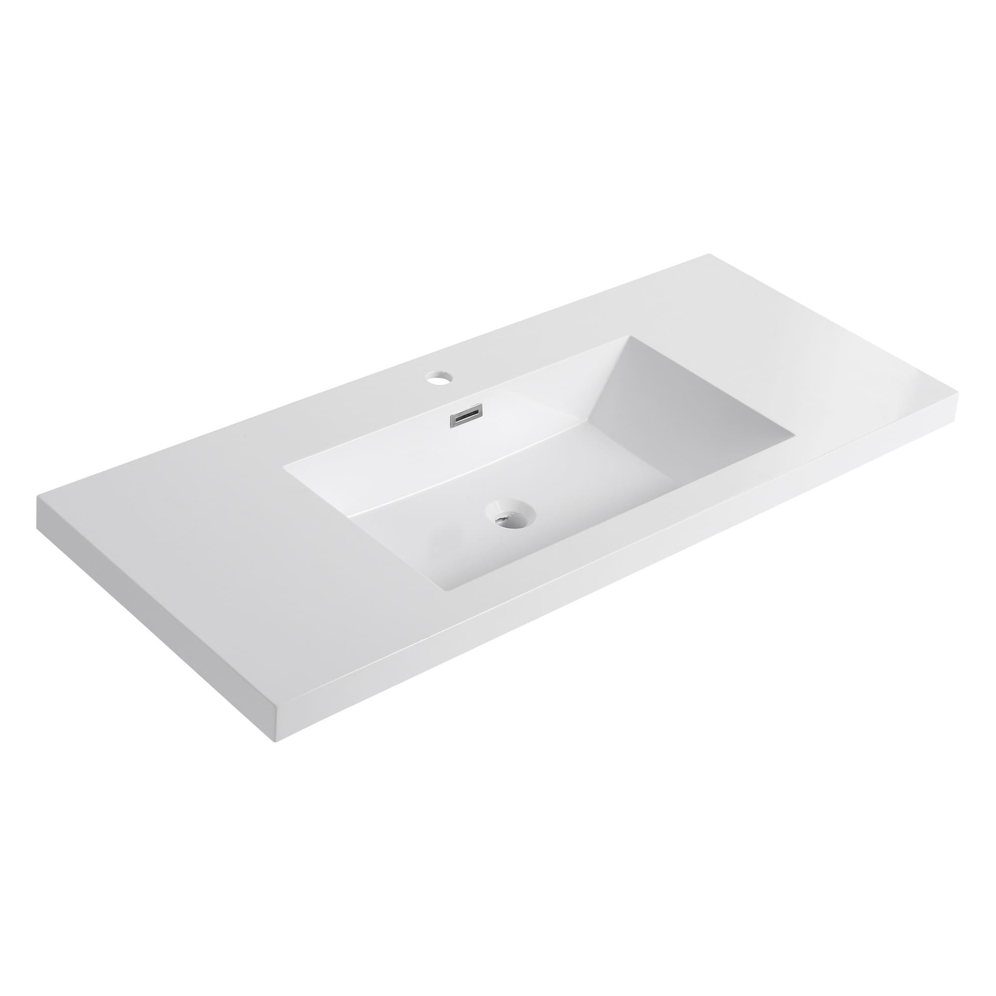 IAK 42 inch Gloss White Resin Bathroom Sink with Durable Modern Design
