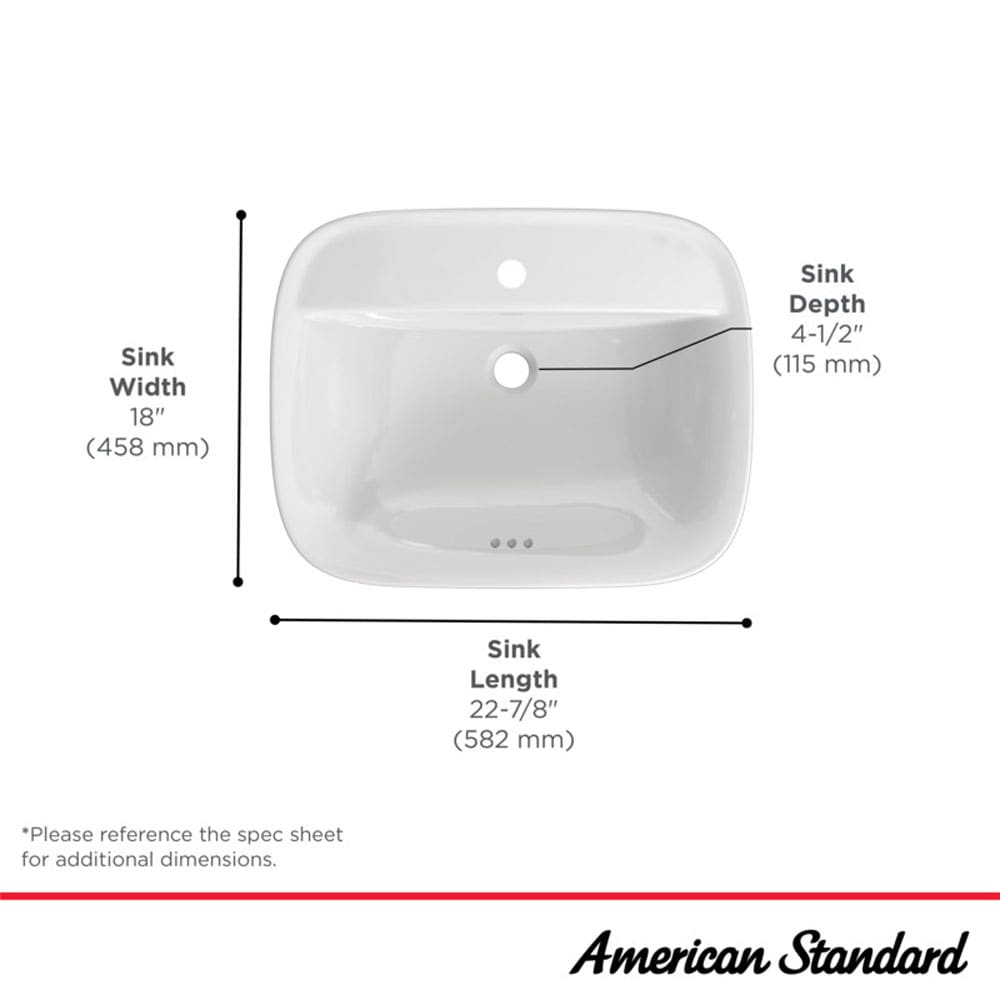American Standard White Ceramic Above-Counter Rectangular Sink