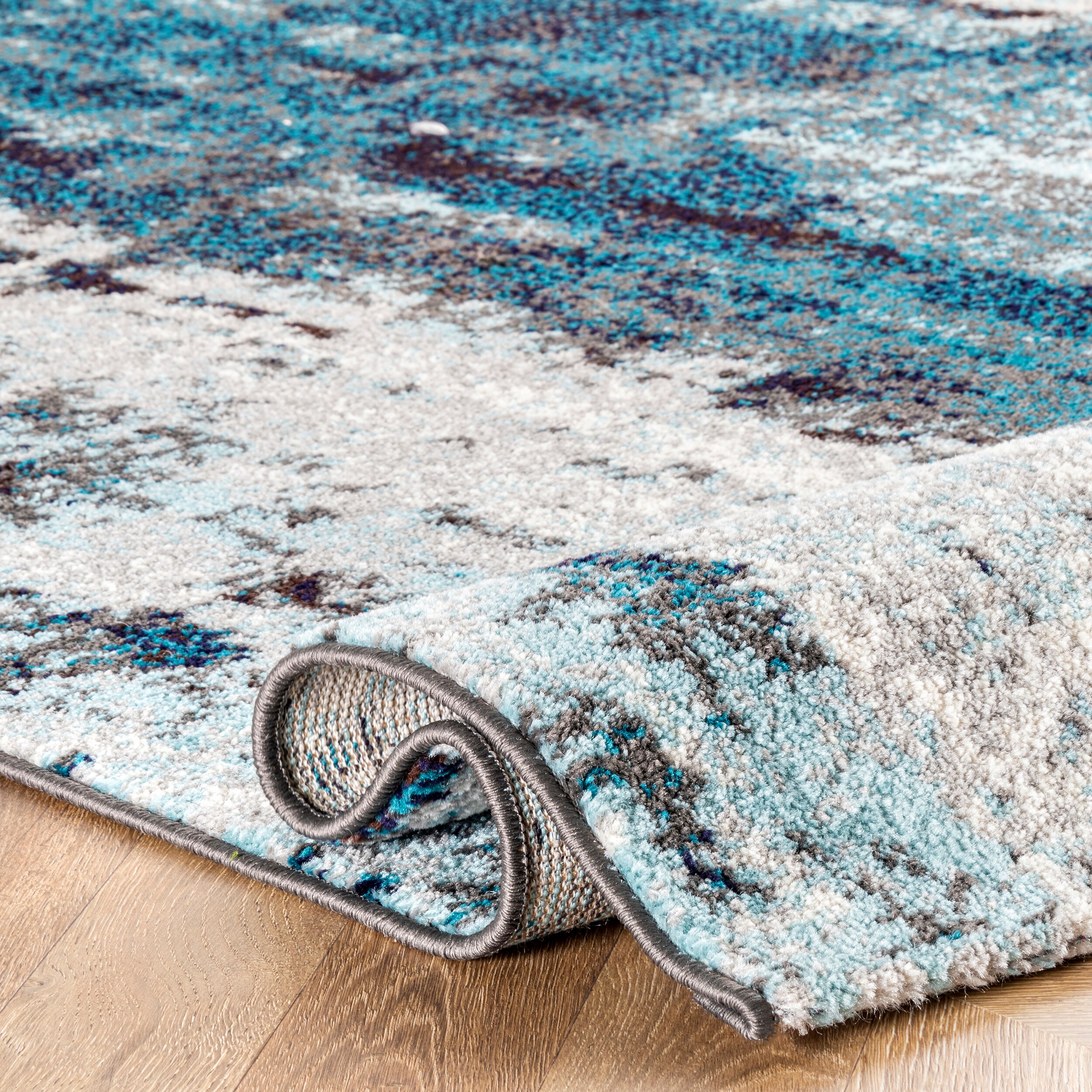 Haydee Blue and Gray Abstract Round Synthetic Area Rug, 5'0"