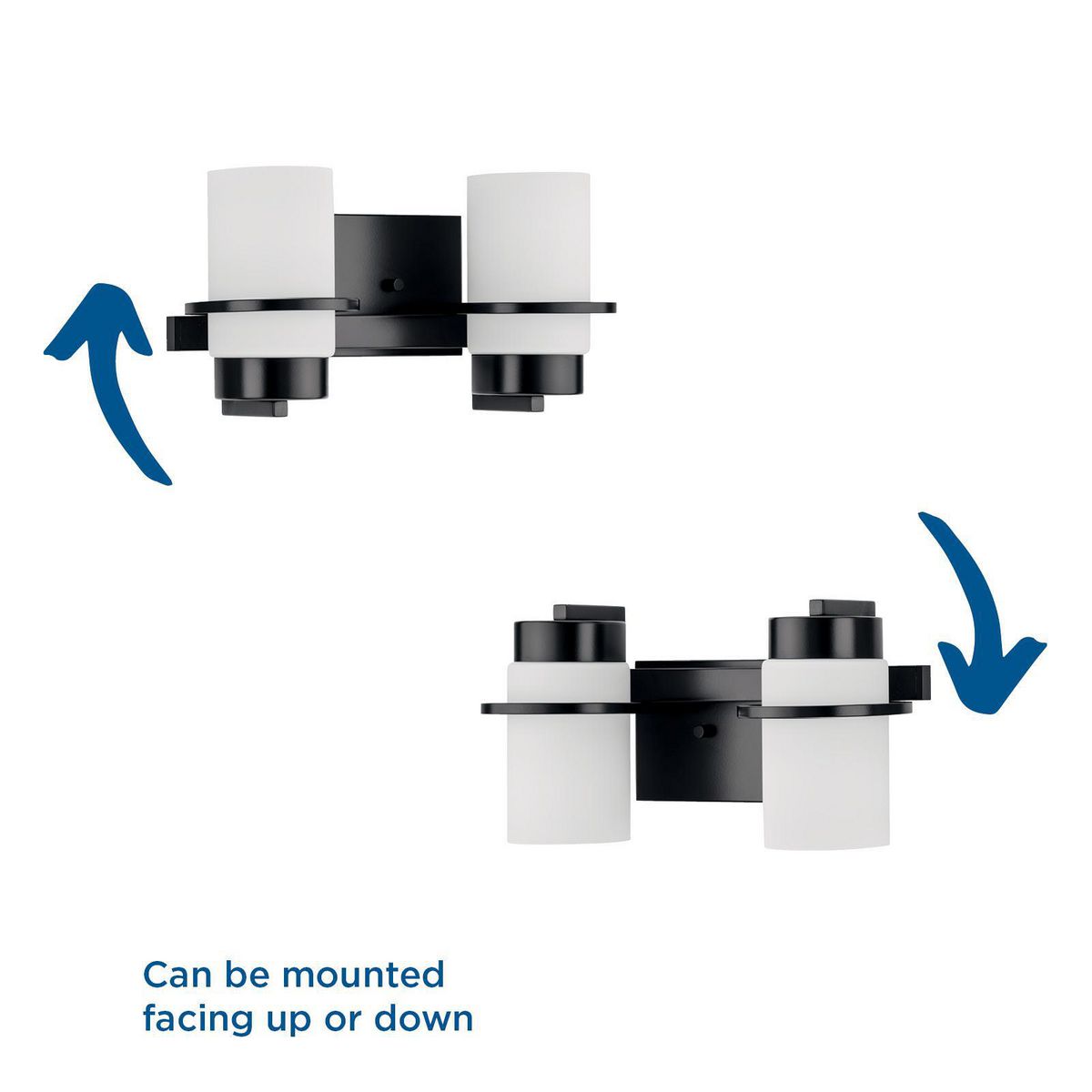 Matte Black and White Glass 2-Light Vanity Fixture