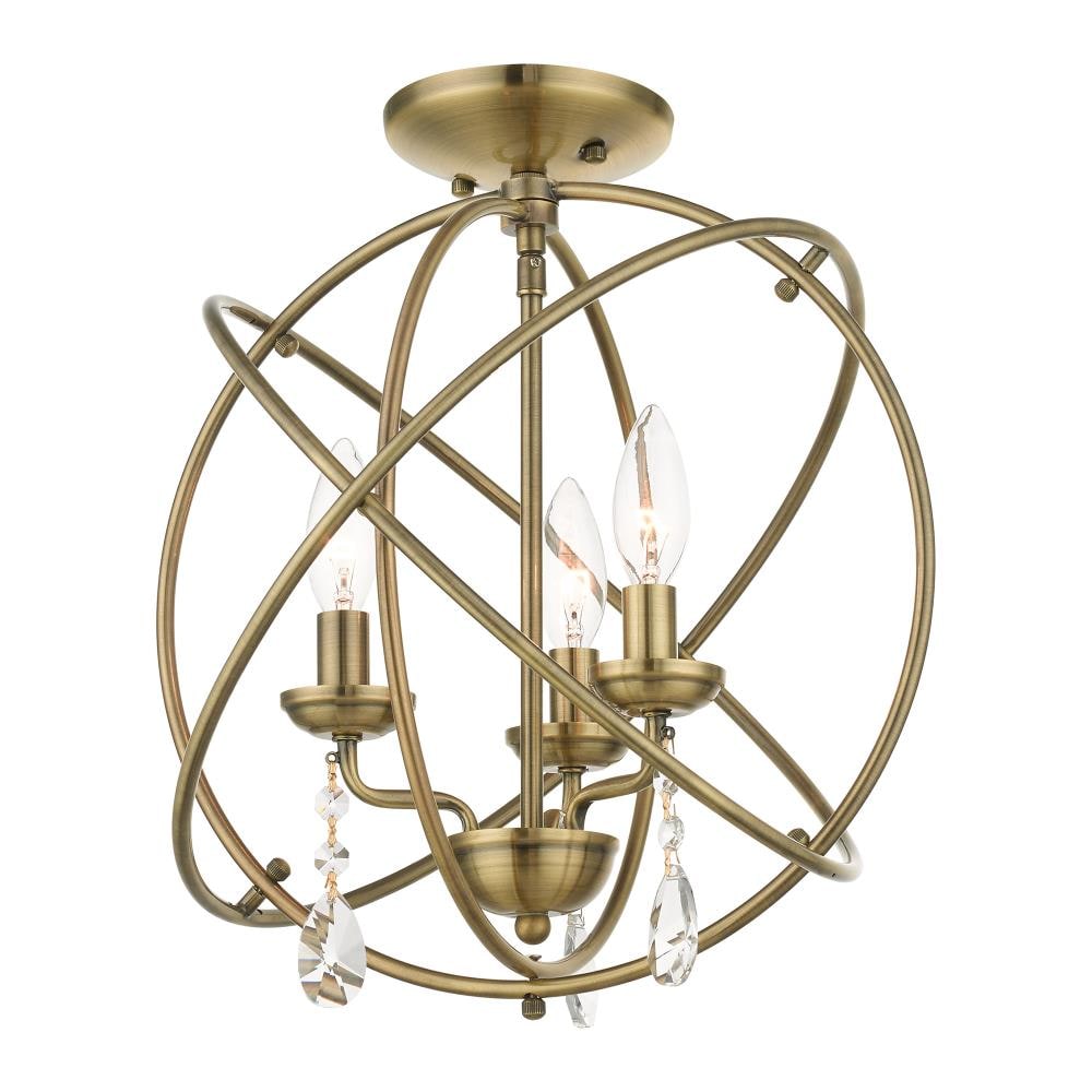 Antique Brass Mini 3-Light Chandelier with Teardrop Crystals