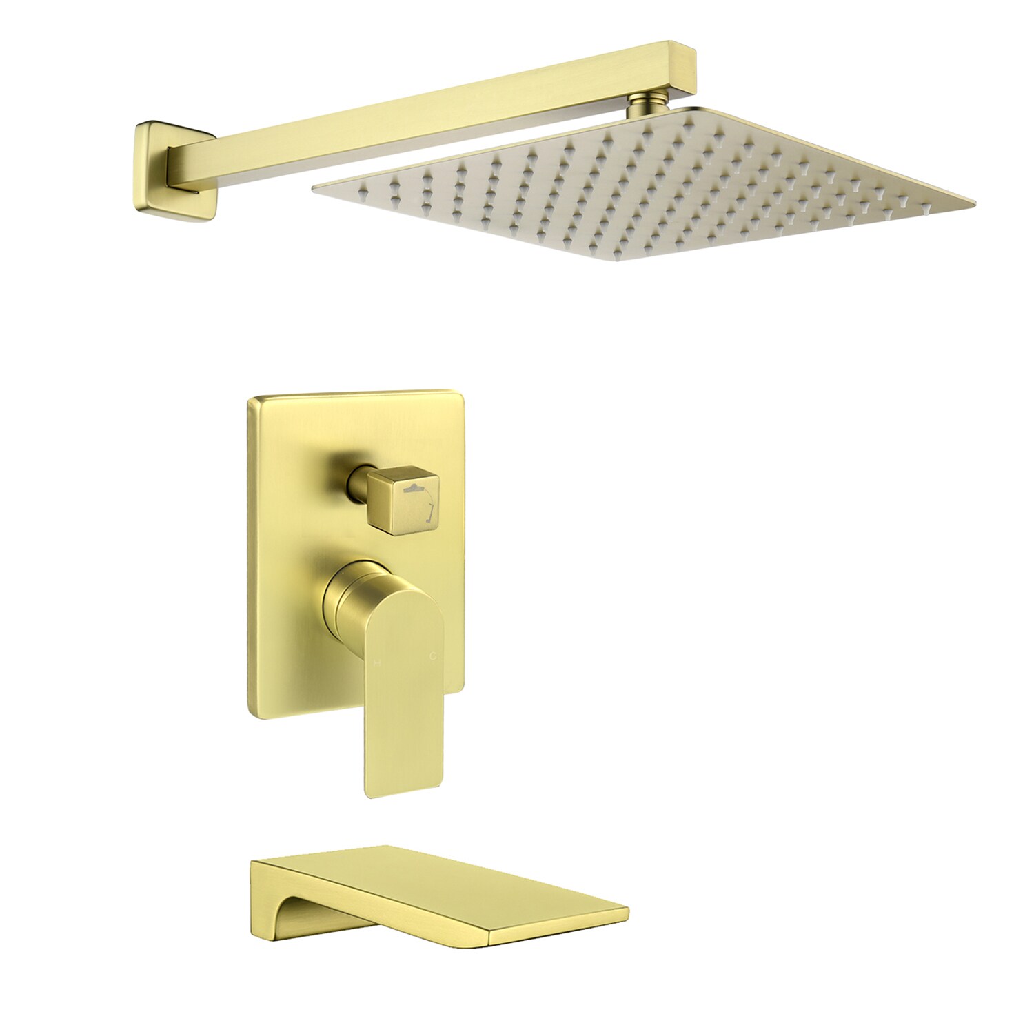 Nestfair SMD3010G Gold 1-handle Single function 10-in Square Bathtub and shower Faucet with Valve