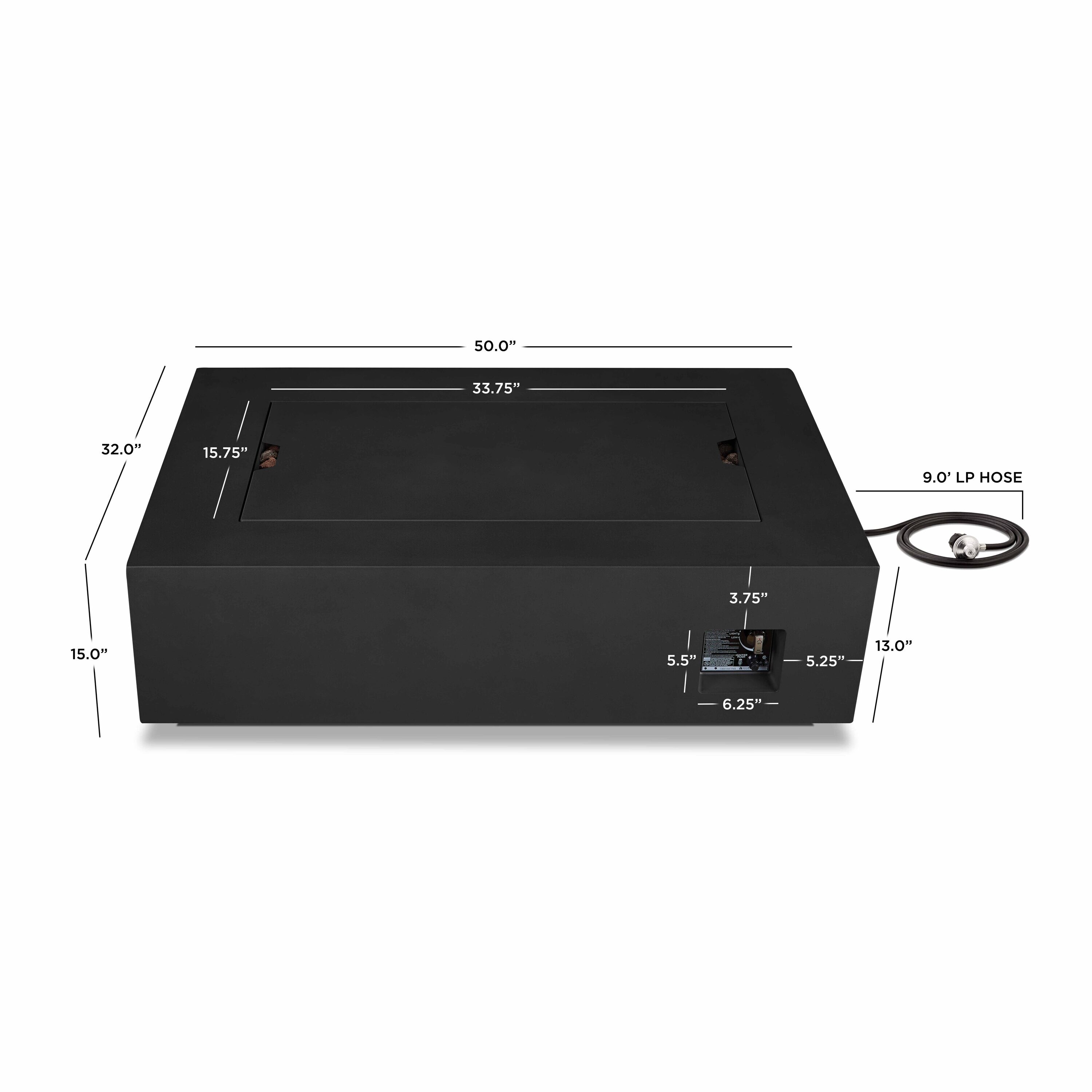 Aegean 50" Black Powder-Coated Steel Gas Fire Pit Table