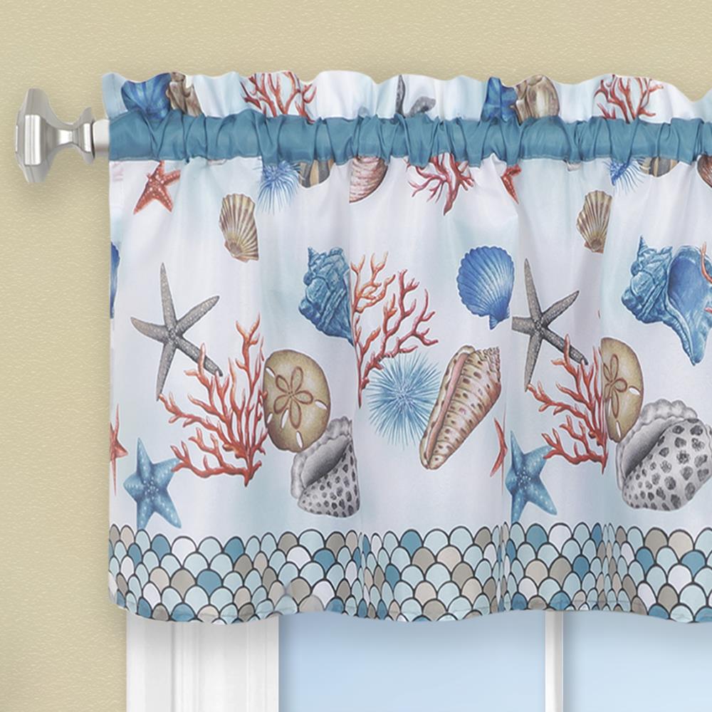 Achim Coastal 36-in Blue Polyester Rod Pocket Valance and Tier Set in ...