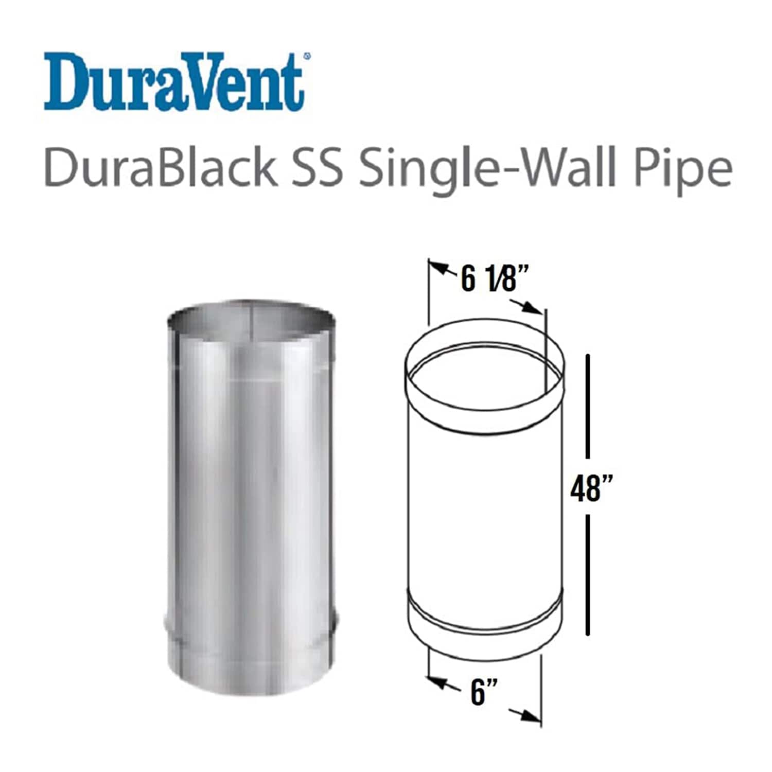 DuraVent 6 x 48 DuraBlack Stainless Steel Single-Wall Pipe - 6DBK-48SS