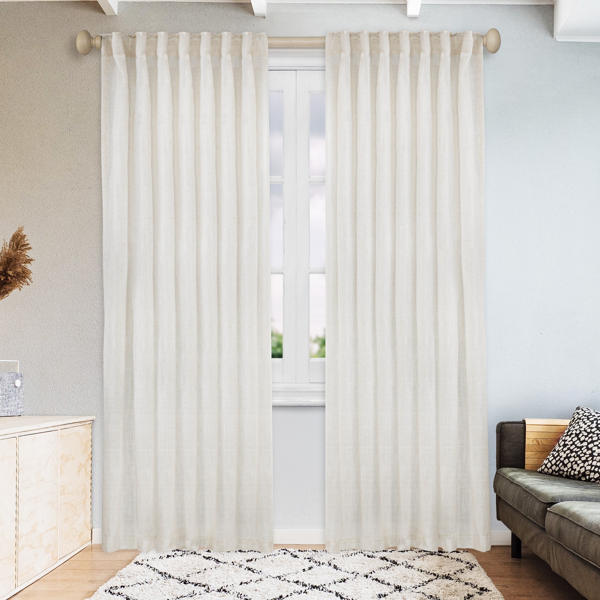 Awesome Home - 52-in W x 84-in L Natural Linen Blend Light Filtering Back Tab/Rod Pocket Panel Pair