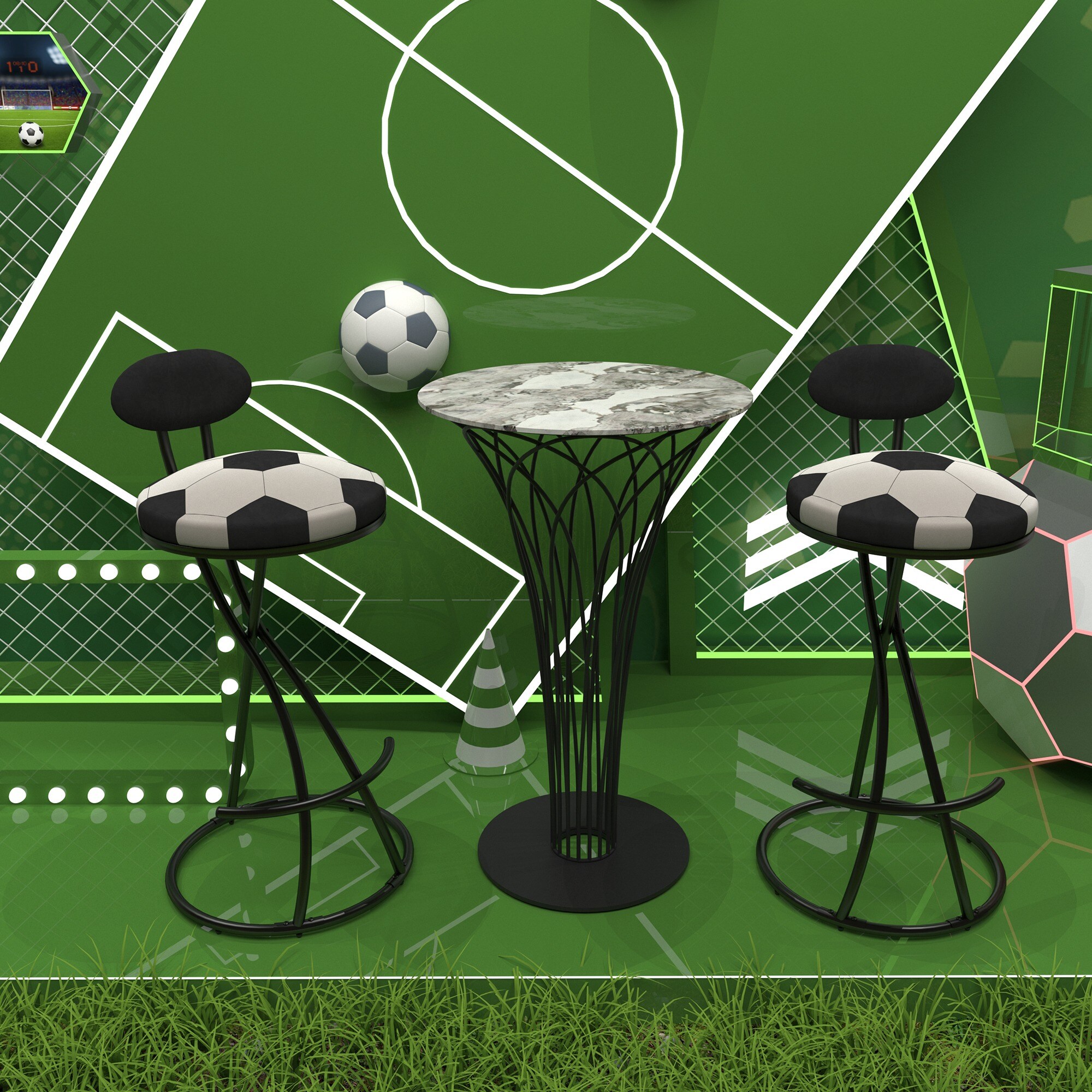 HyperDrop Cart Black Velvet S-Shaped Round Counter Stools with Metal ...