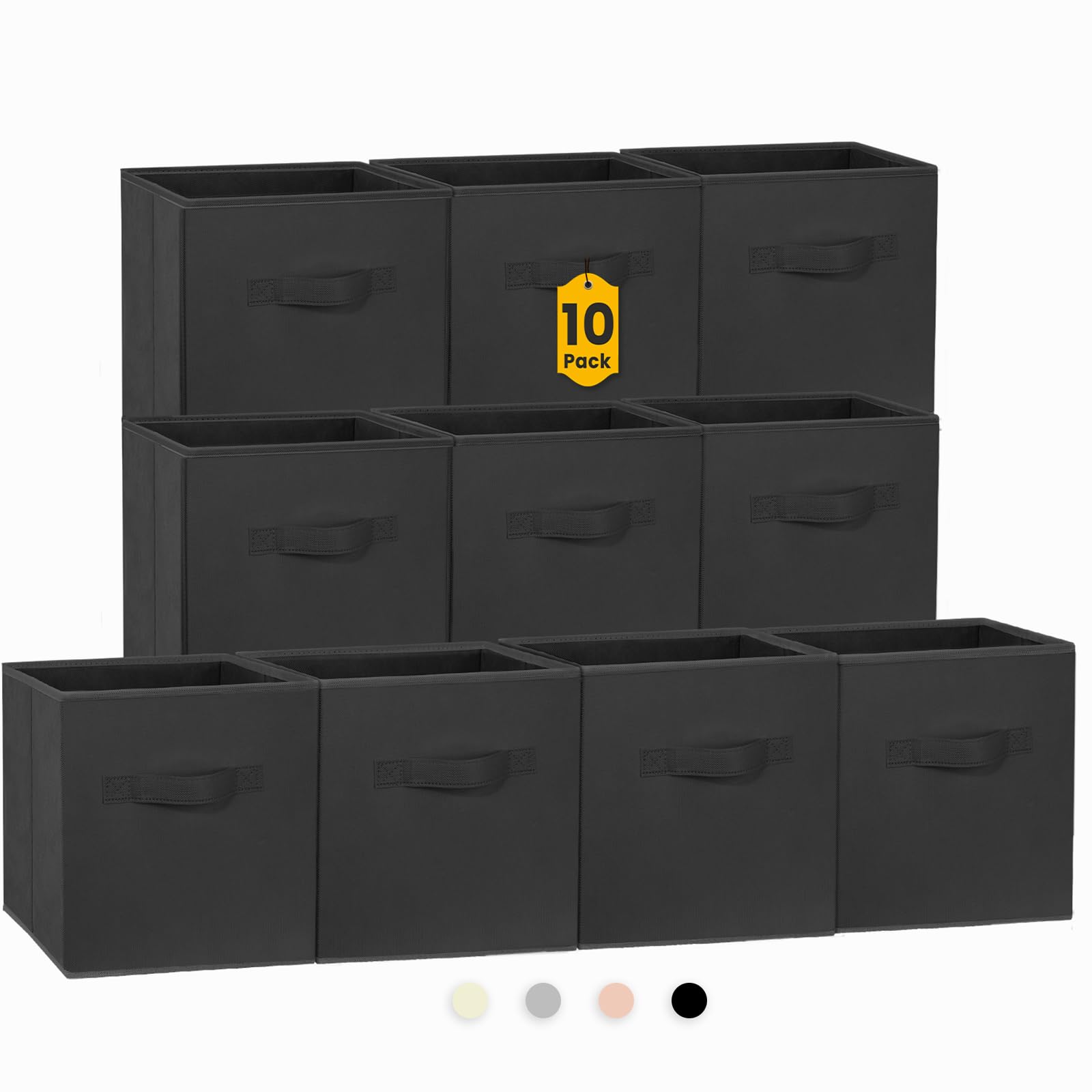 LAIFUCAM  Storage Cubes 11 Inch Fabric Collapsible Storage Bins with Dual Handles for Closet Shelf Organizer 10 pack Black Sturdy Baskets for
