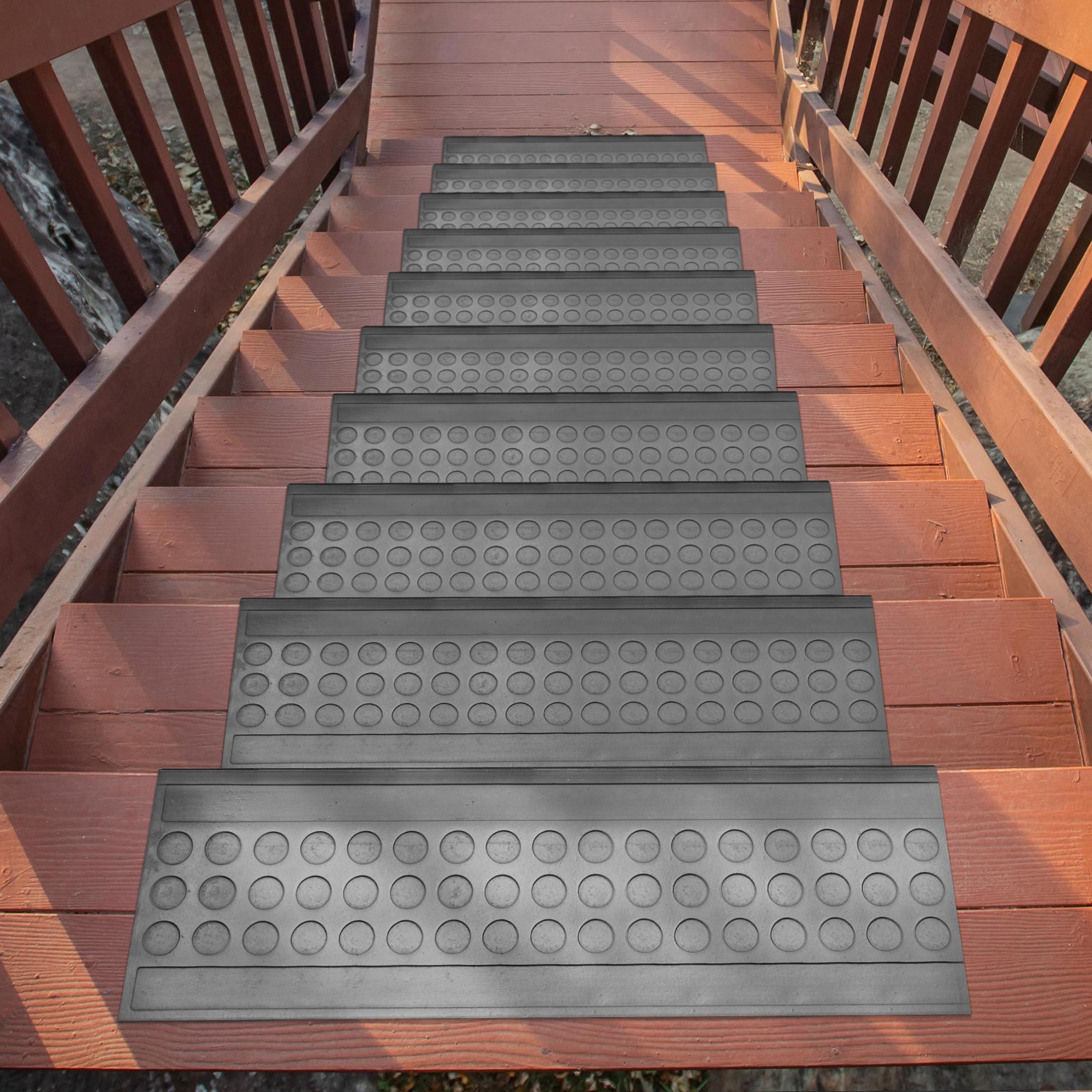 Ottomanson RBR3123-5PK Non-Slip Stair Mat 5 Pack 1 x 3 (ft) Loomed Rubber Black Coin Rectangular Indoor/Outdoor Geometric Stair tread rug