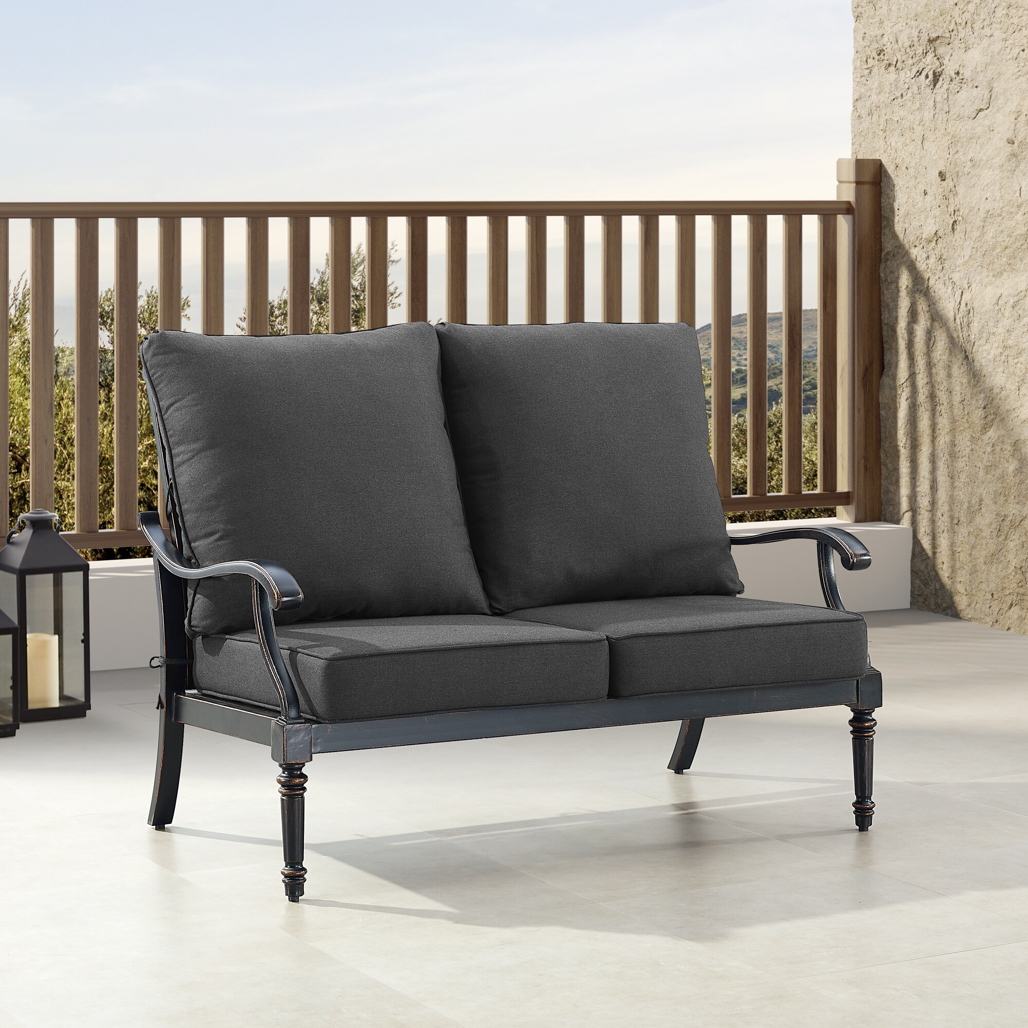Oakland Living SHAOLSBKCUA High Quality Luxury Outdoor Loveseat with Black Cushions and Aluminum Frame