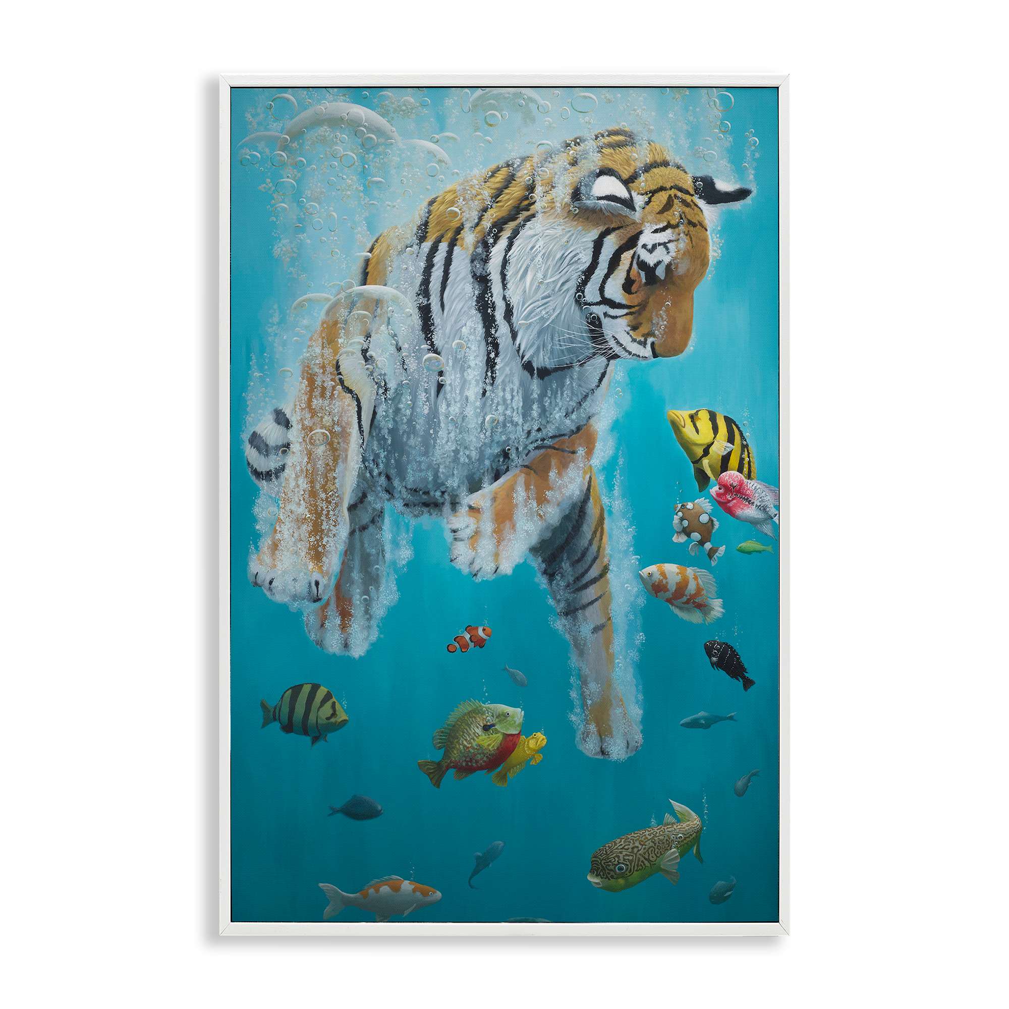Stupell Industries BT-001-WFR-16X24 Swimming Tiger Among Fish White Framed Giclee Art By Heather Gauthier 16 x 24