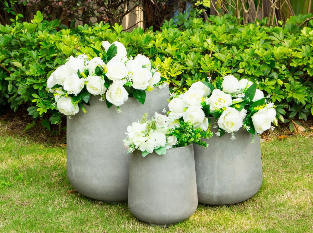 Set of 3 Gray Lightweight Concrete Footed Tulip Planters