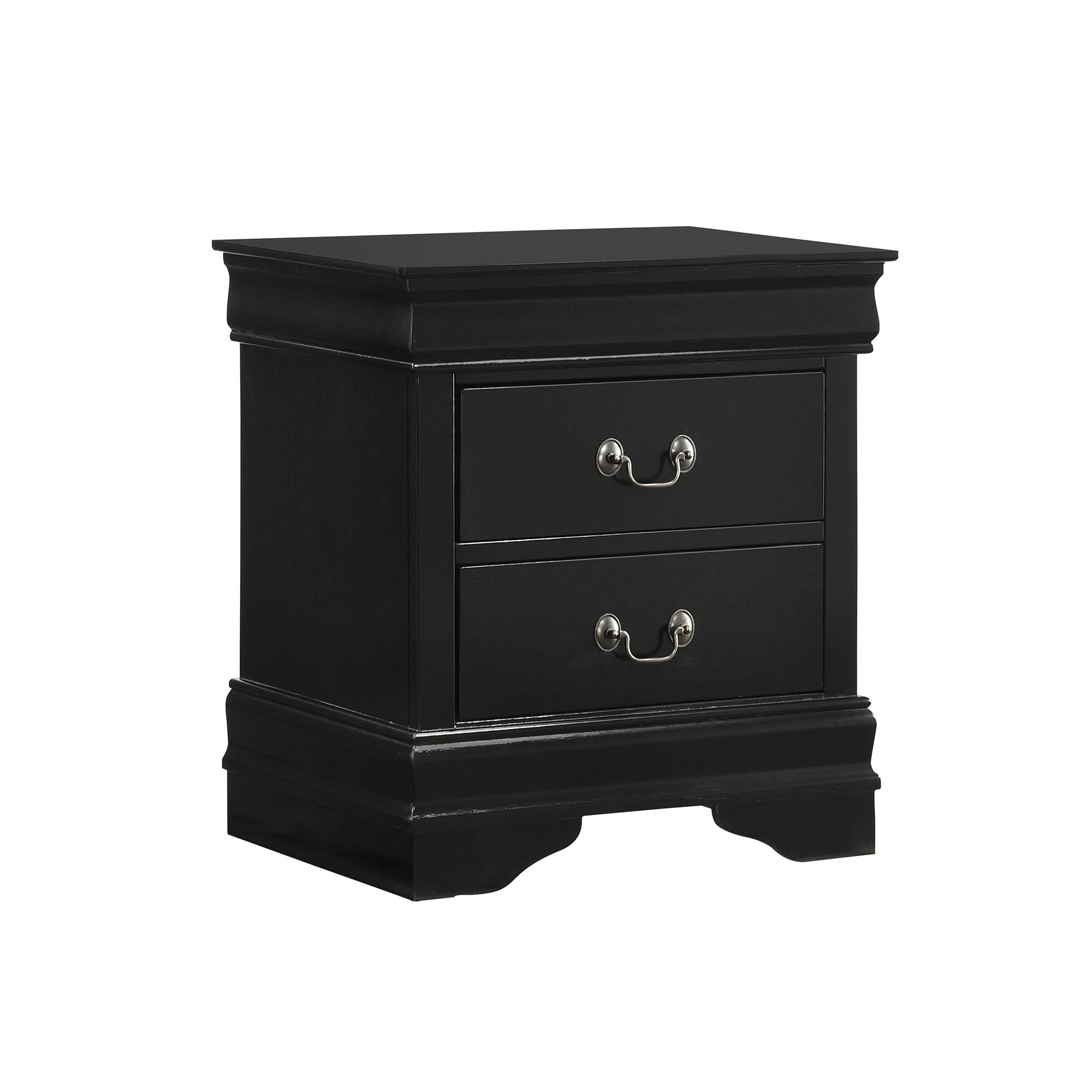 Ellington Black Rubberwood 2-Drawer Nightstand