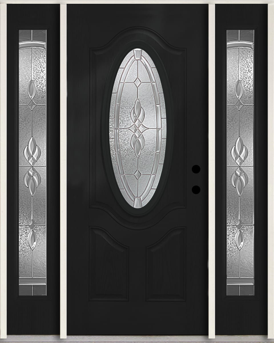 RELIABILT LO963894 Hampton 60-in x 80-in x 4-5/8-in Fiberglass Oval lite Left-hand inswing Peppercorn Paint Painted Prehung Front Door with Sidelights Insulating core