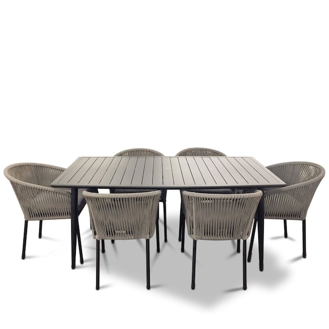 Osborne 7 Piece Black Patio Dining Set, Casual Dining Table 6 Chairs