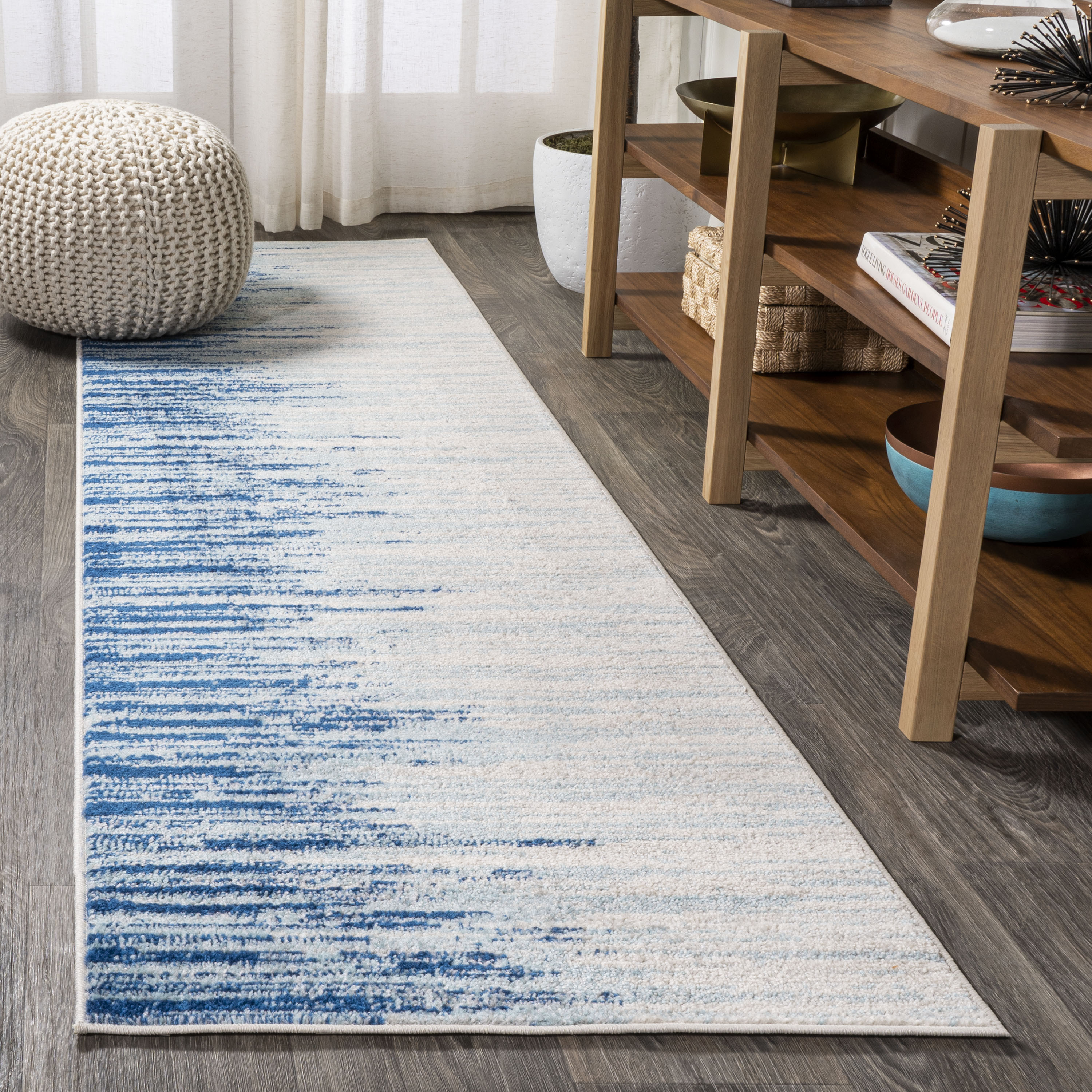 JONATHAN  Y CTP112A-28 Contemporary POP Linear Modern Half-Stripe 2 x 8 (ft) Loomed Polypropylene Blue/Cream Rectangular Indoor Abstract Vintage Runner rug
