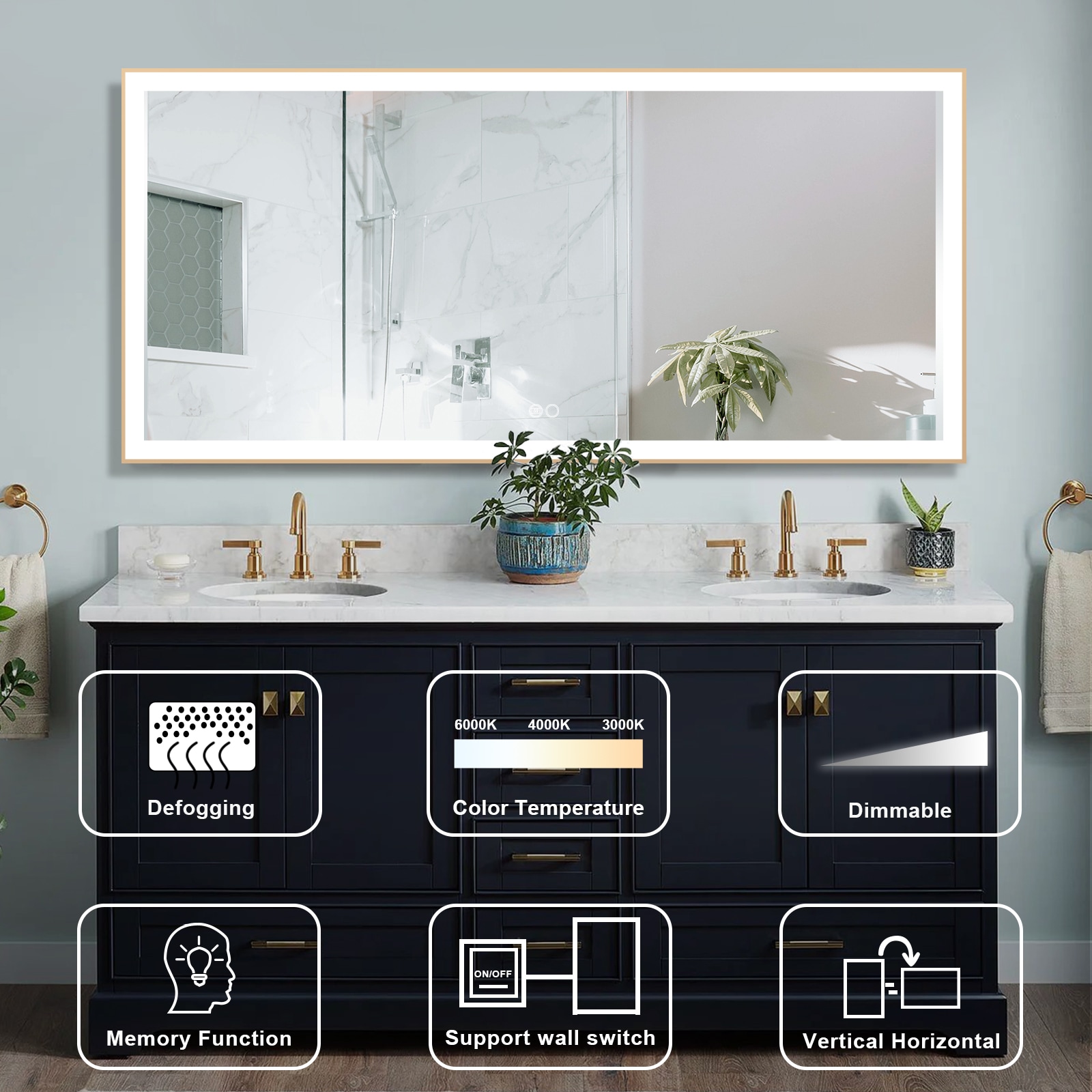 Forclover MRAL-5F6028GD Framed-Bath-Mirrors - View #4