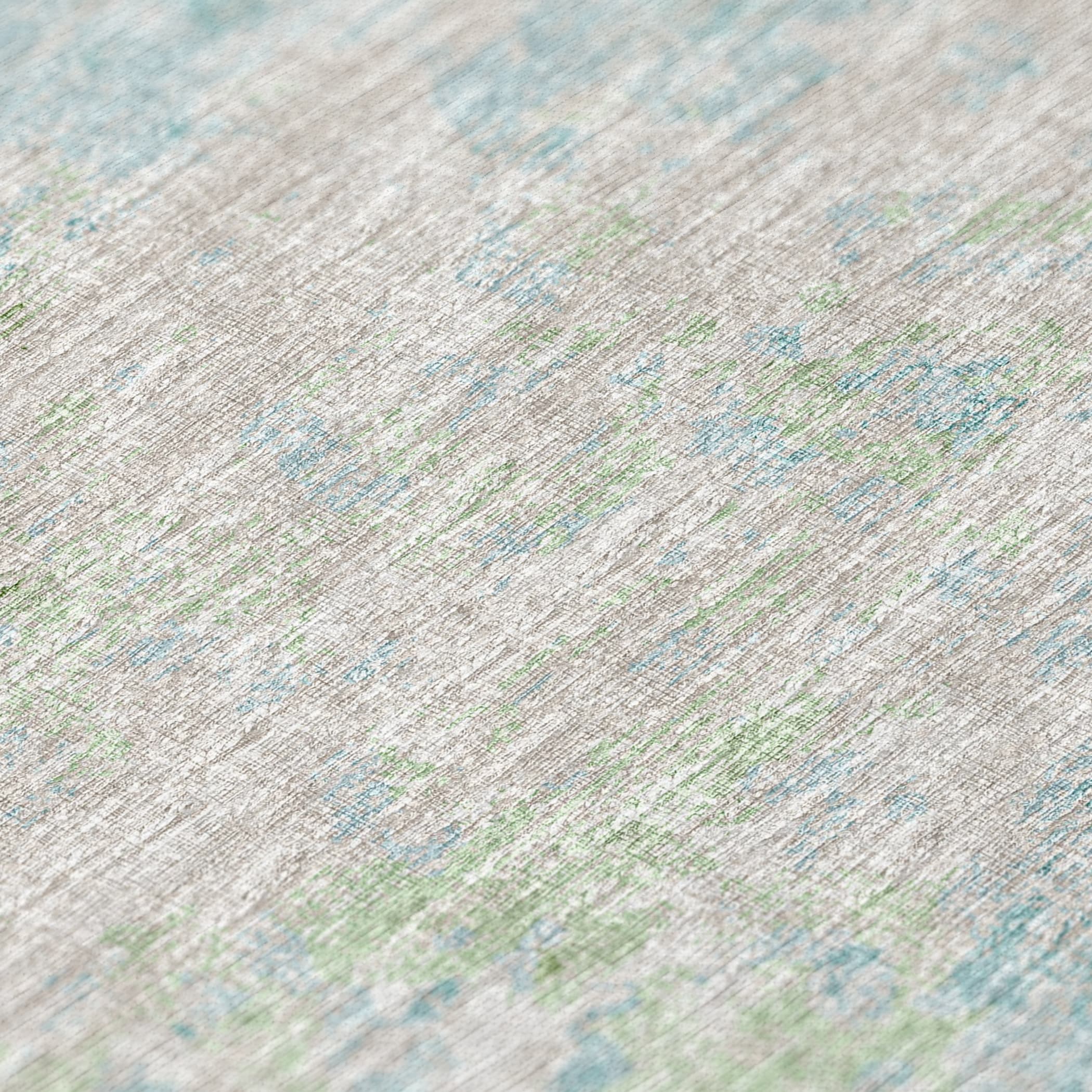 Green and Teal Abstract Chenille 5' x 7' Area Rug