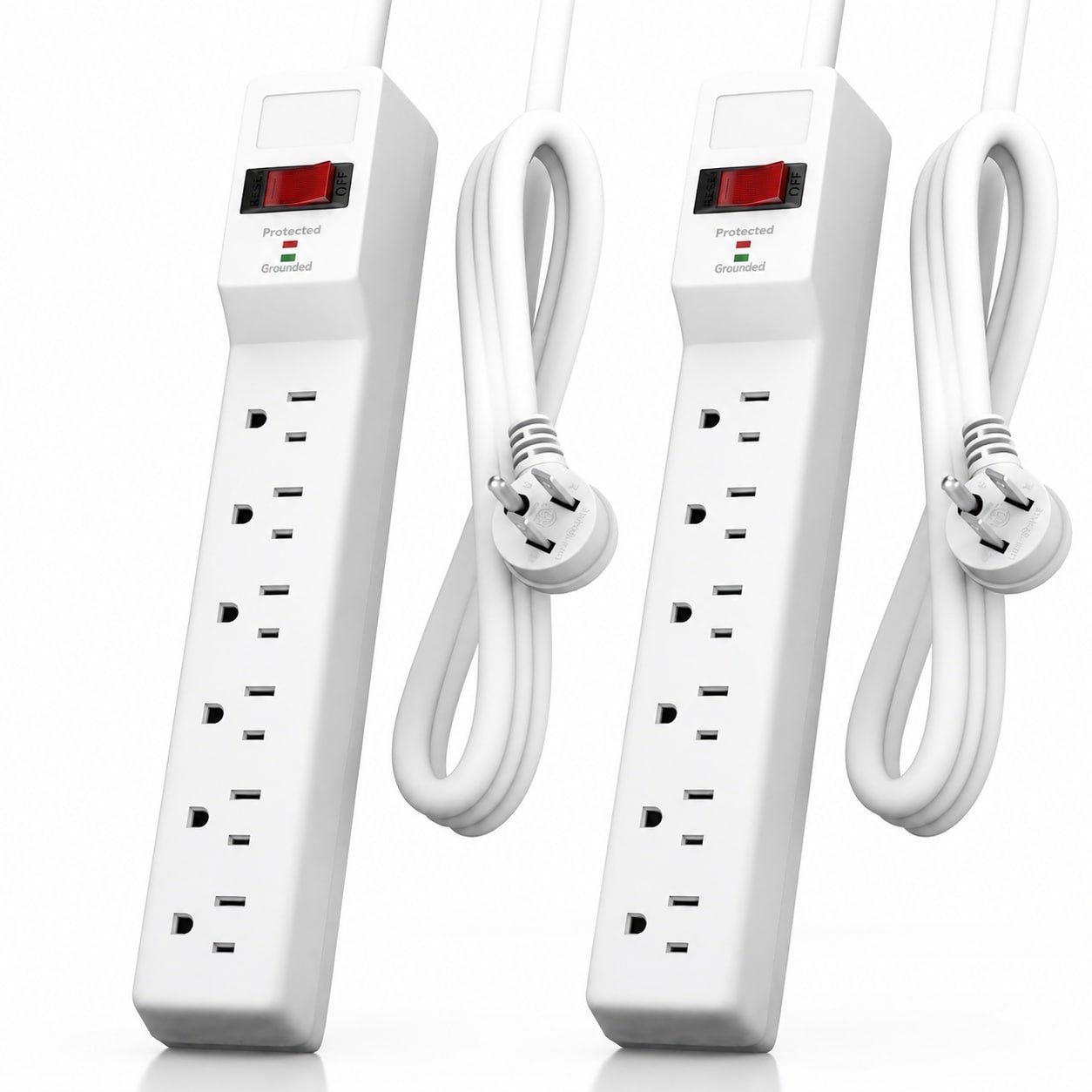 Ahfiwaso  Surge Protector Power Strip 6 Outlets 980 Joules Flat Plug 4FT Extension Cord Wall Mountable for Home Office Garage White