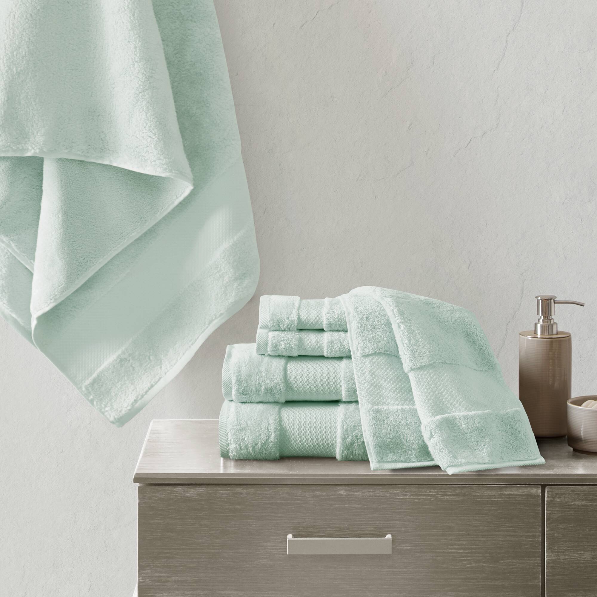 Madison Park Signature 6-Piece Seafoam Turkish Cotton Quick Dry Bath Towel Set