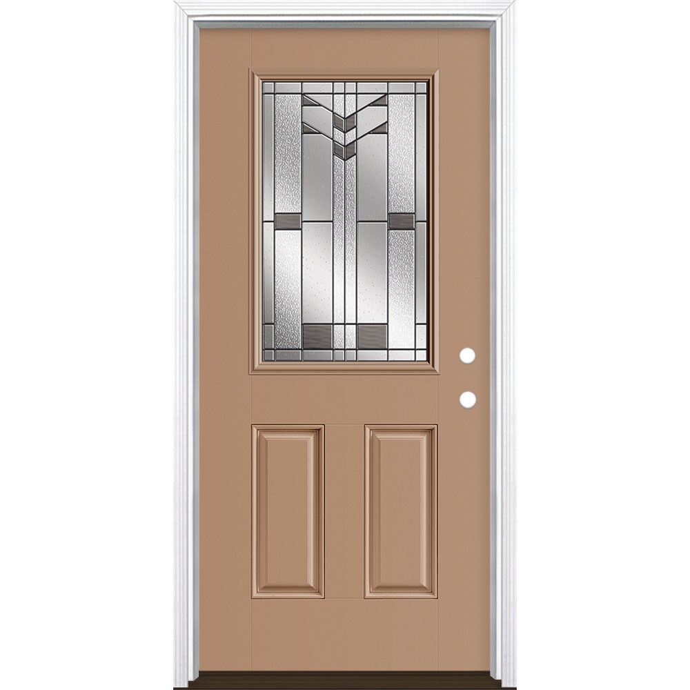 Masonite 3420415 Frontier 36-in x 80-in x 4-9/16-in Fiberglass Half lite Left-hand inswing Warm Wheat Painted Prehung Front Door with Brickmould Insulating core