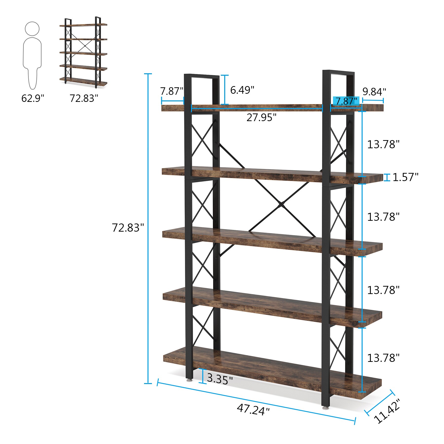 Tribesigns Tribesigns Rustic Wood 5-shelf Industrial Style Bookcase And 