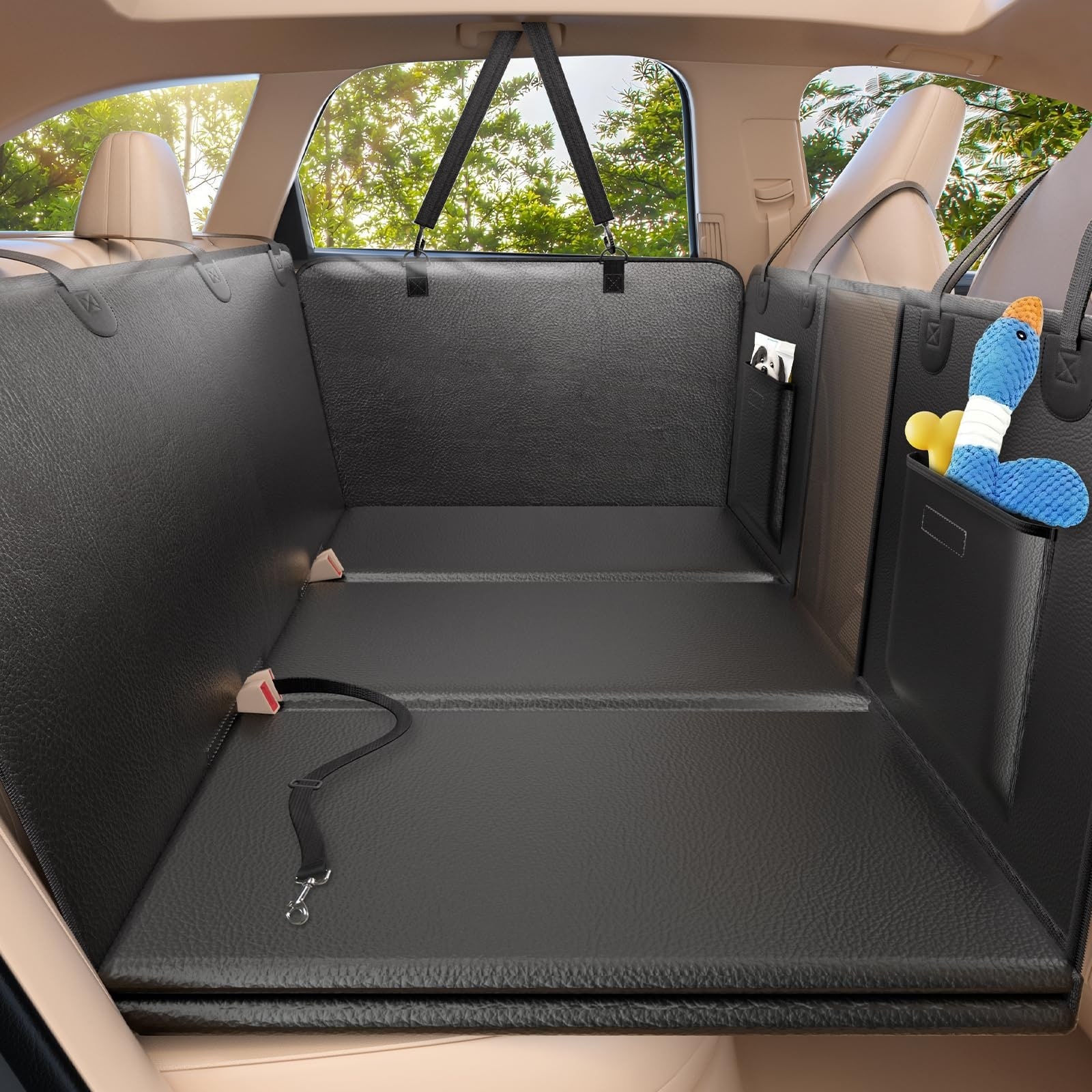 Adrinfly  Back Seat Extender for Dogs Large Hard Bottom Dog Car Seat Cover Holds 420lb Waterproof Anti Scratch Hammock for Car SUV Truck Mesh