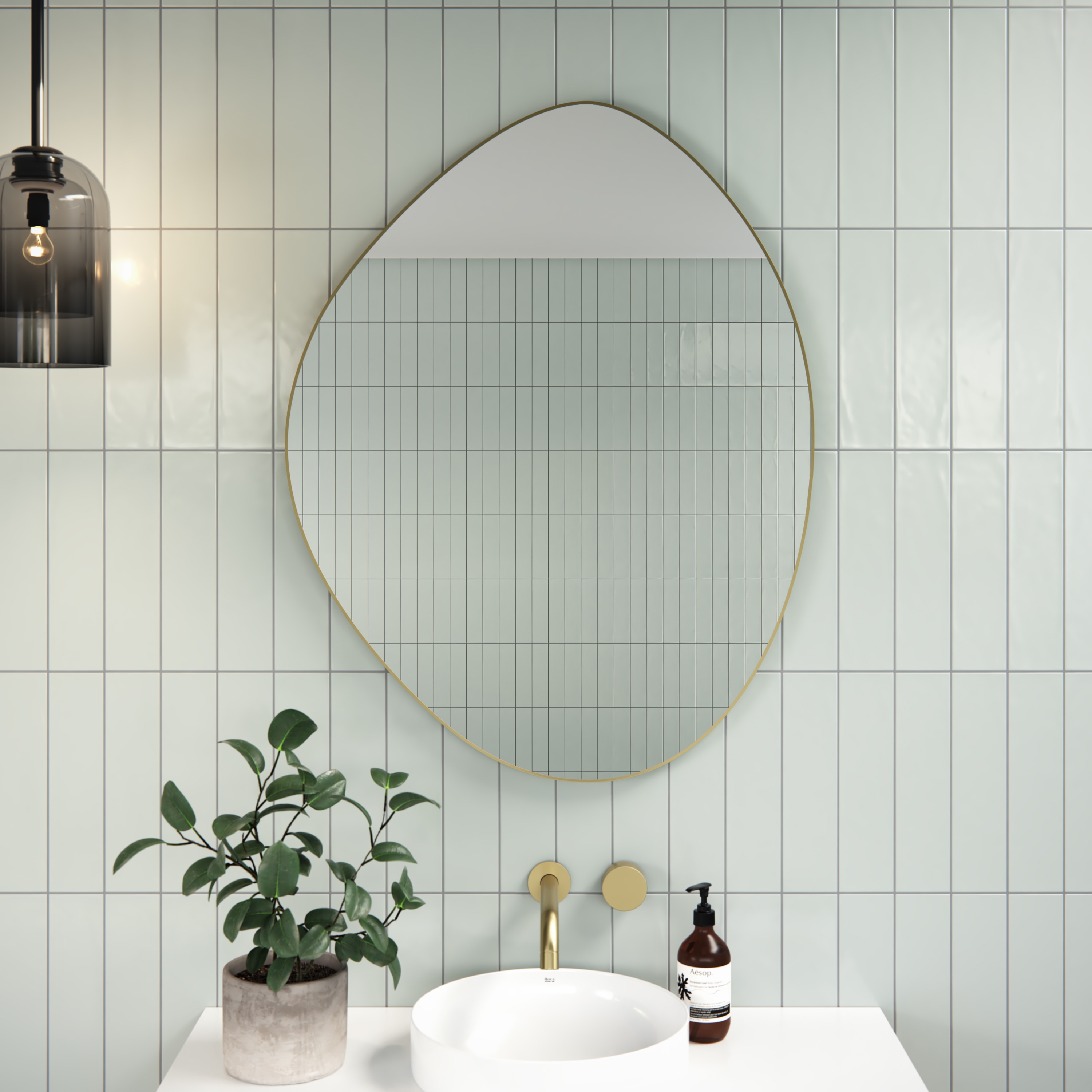 Glass Warehouse SF-PBL-28X36-SB Starla 28-Inches W x 36-Inches H Irregular Satin Brass Framed Wall Mirror