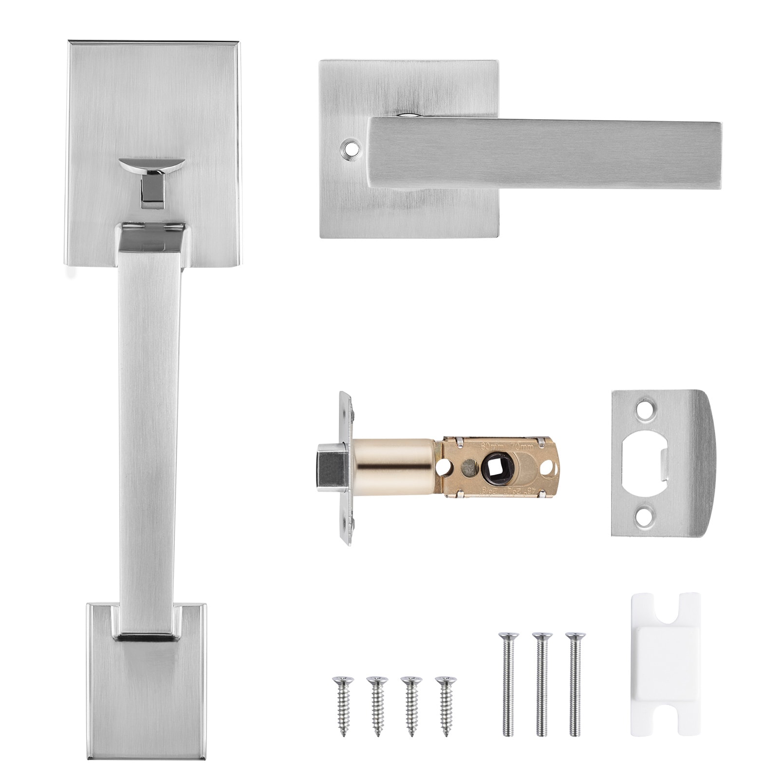 GIVIMO Front Door Handle Set Square Entry Handle with Lever No Lock Adjustable 2-3/8-in to 2-3/4-in Backset Zinc Alloy Die Cast Reversible for Left and Right Doors Satin Nickel