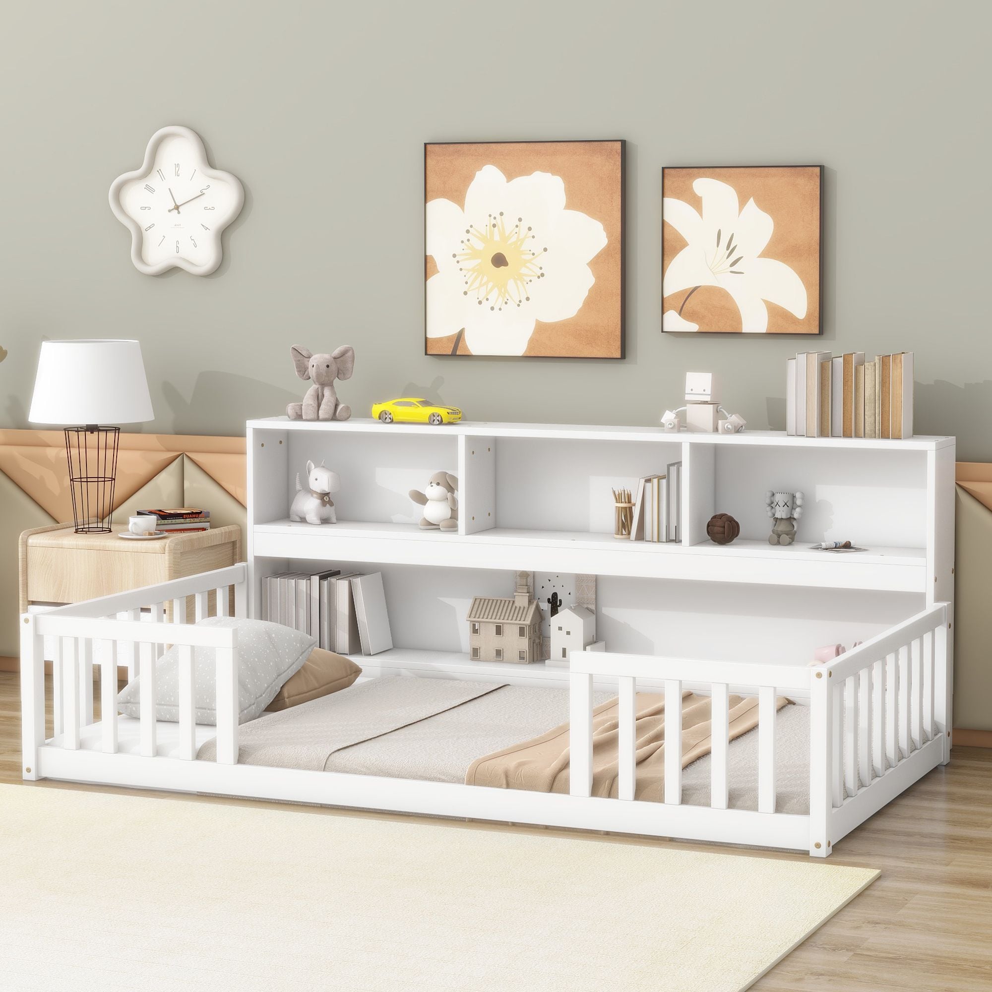 Yiekholo LL-1838AAK White Twin Wood Bed frame Bed with Storage