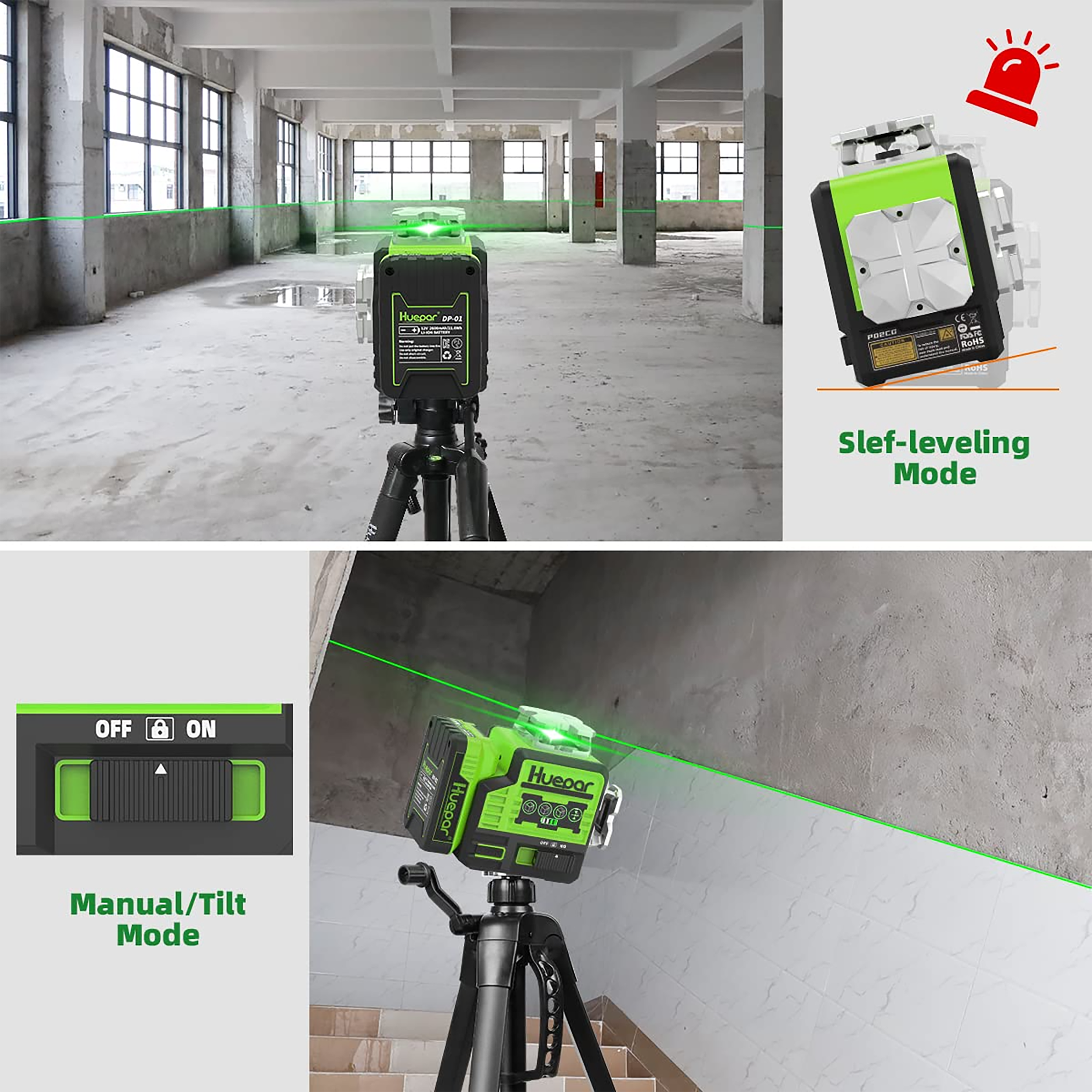 Huepar 200-ft Green Self-Leveling Cross-line Laser Level P02CG at Lowes.com