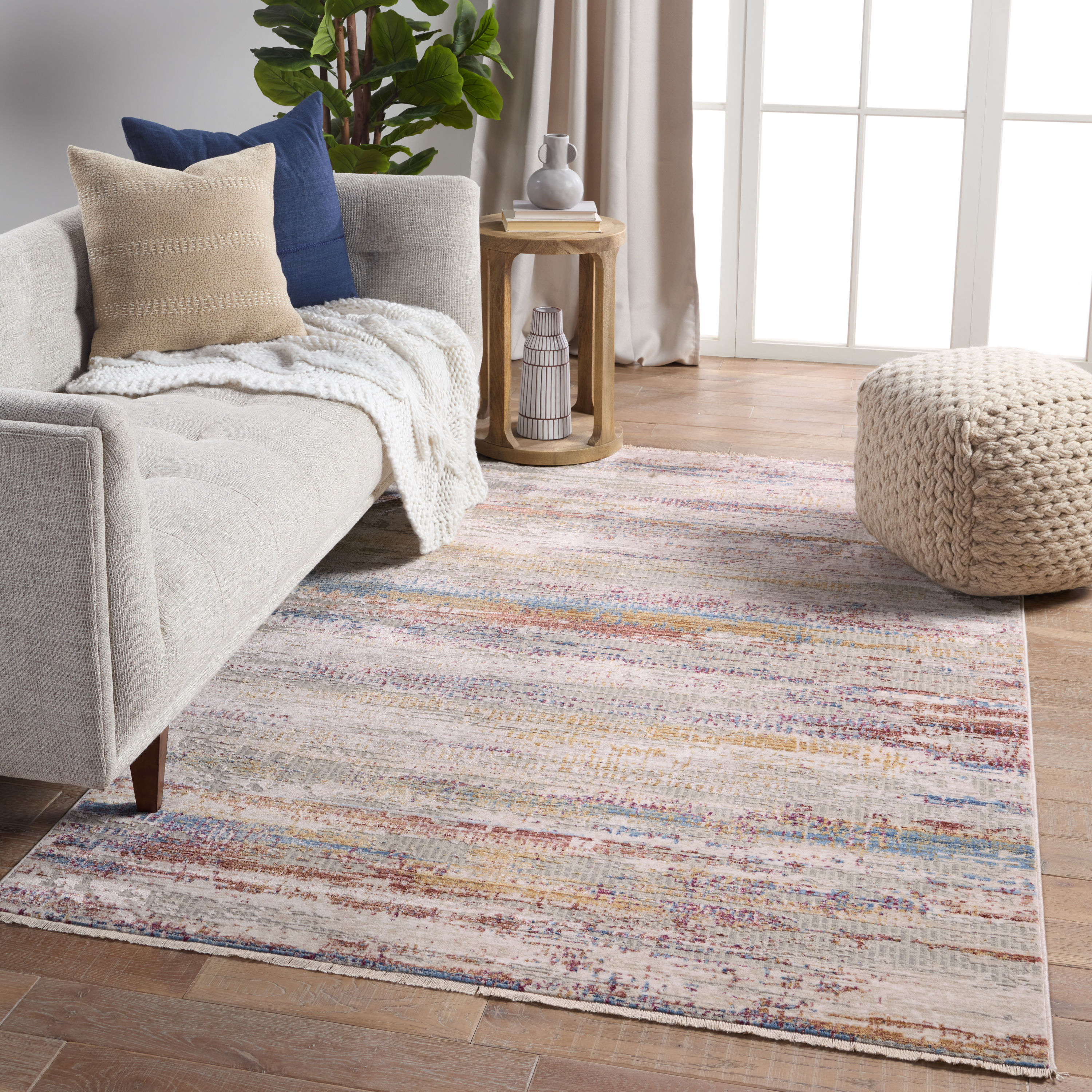 Jaipur Living RUG151445 Audun 3 x 10 (ft) Loomed Polyester Light Gray/Multicolor Rectangular Indoor Abstract Industrial Runner rug