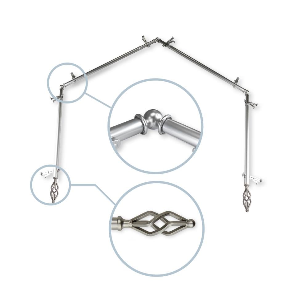 Hart & Harlow L4BAY-41-5 Empress 13/16-in 4-sided 28-in to 48-in Satin nickel Steel Bay window curtain rod with Finials