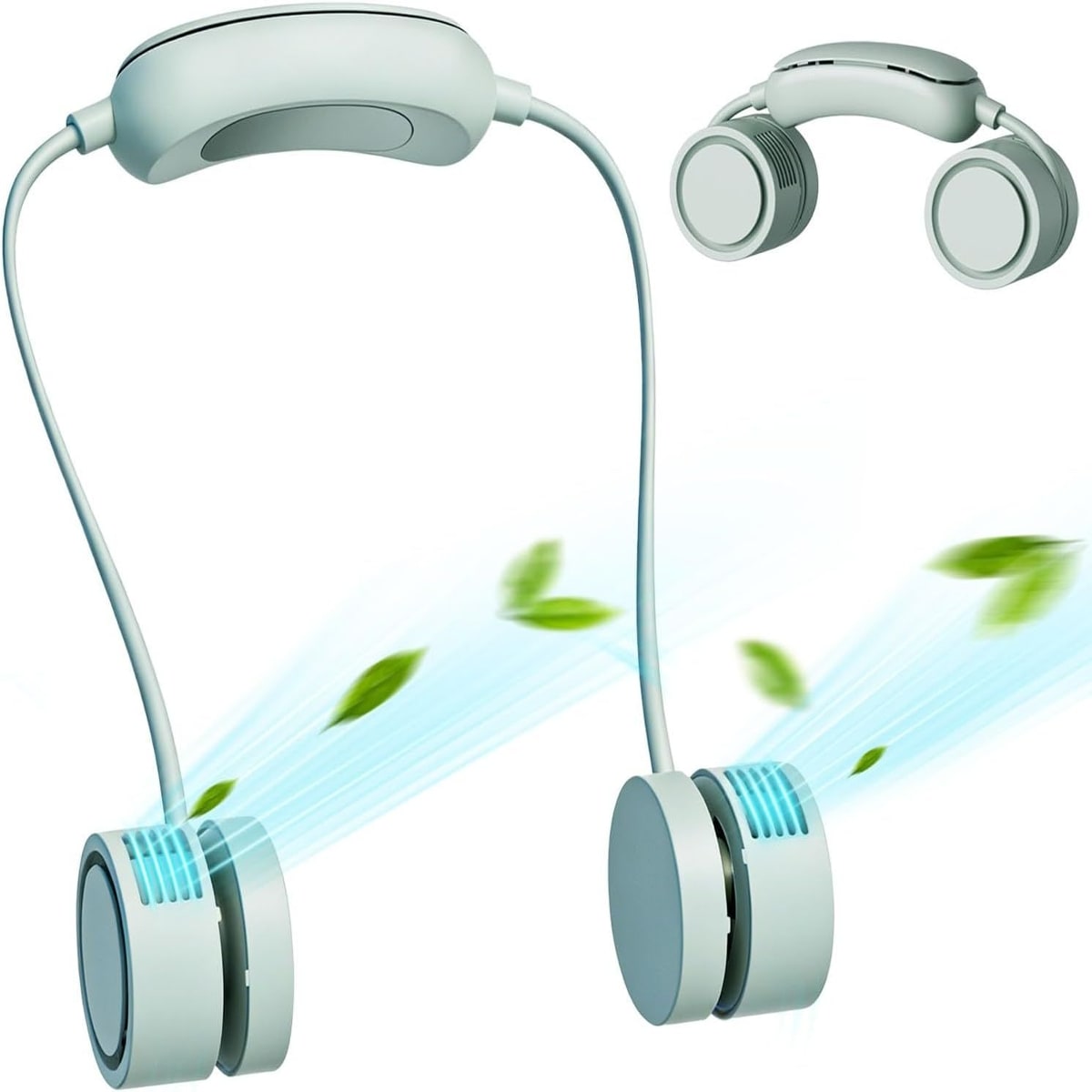 Loheer Green Portable Bladeless Neck Fan USB Rechargeable 3-Speed