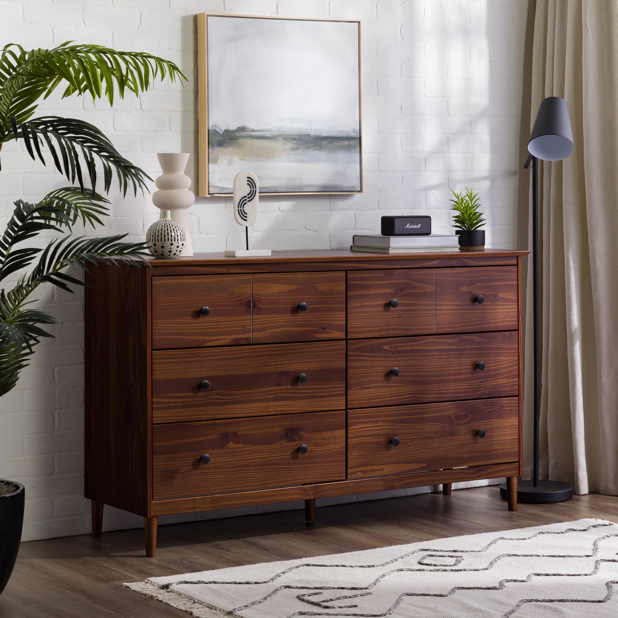 Walker Edison Walnut Pine 6-Drawer Standard Dresser at Lowes.com