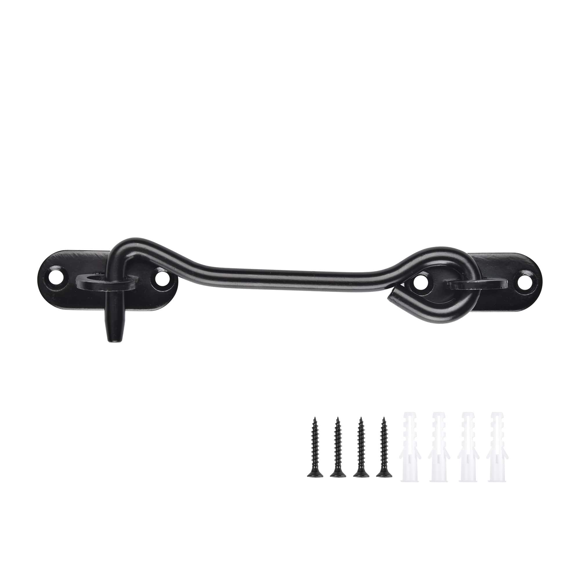 Yescom 06DPL002-1PCS-06-LO Sliding Barn Door Black Lock Gate Latch Heavy Duty Metal Hook and Eye Cabin Hardware