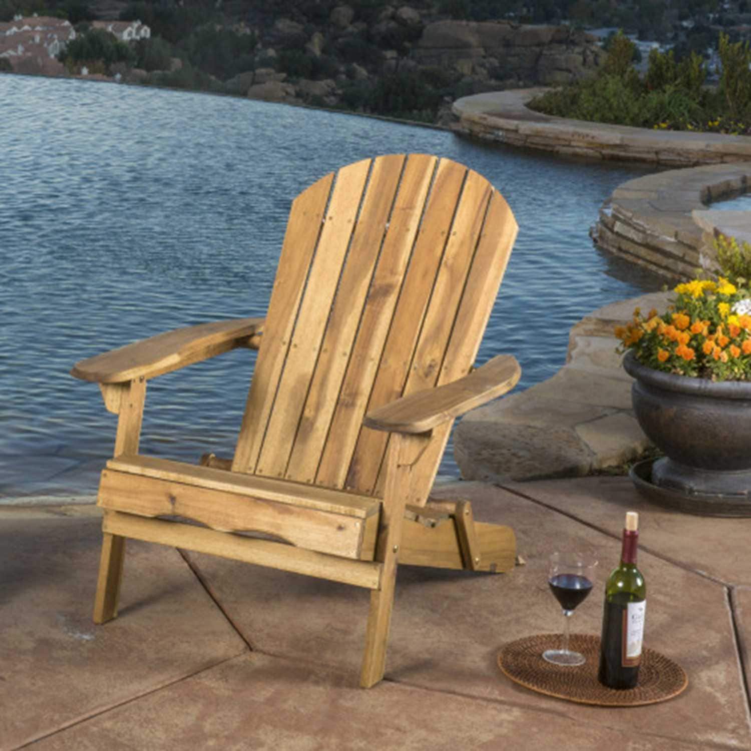 Zeus & Ruta BL02PA-31 Adirondack Chair Natural Wood Frame Stationary Adirondack Chair with Slat Seat