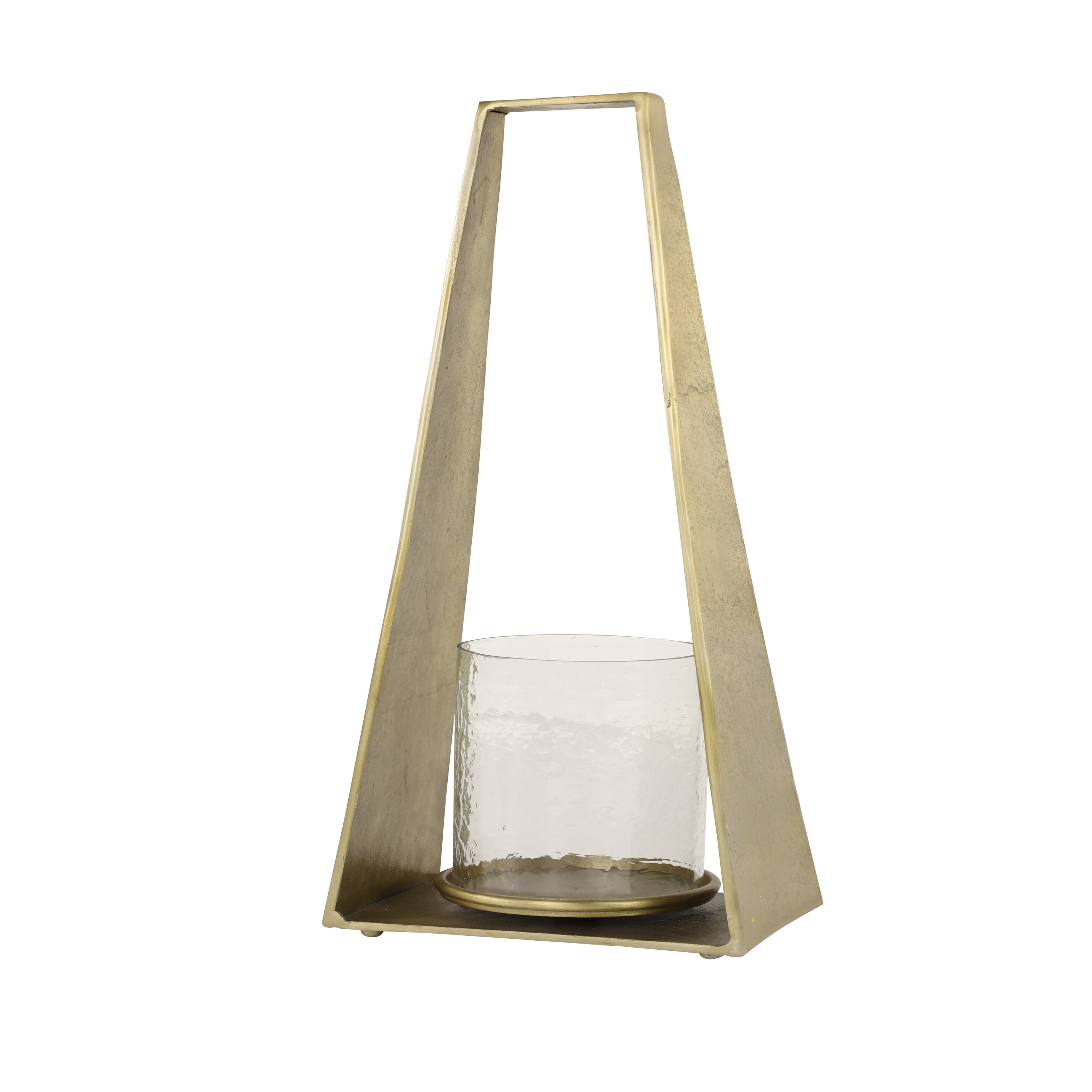 Large Gold Metal and Glass Hurricane Candle Lantern