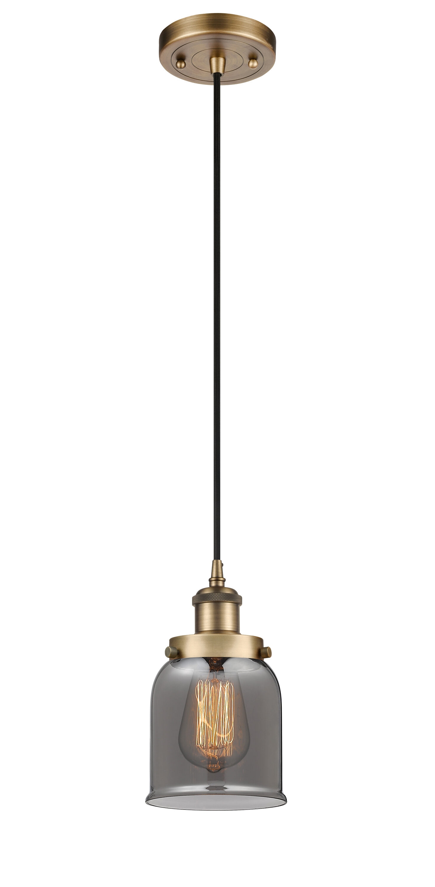 Innovations Lighting 916-1P-BB-G53 Bell Plated Smoke Industrial Stained glass Bell Medium Hanging Pendant light