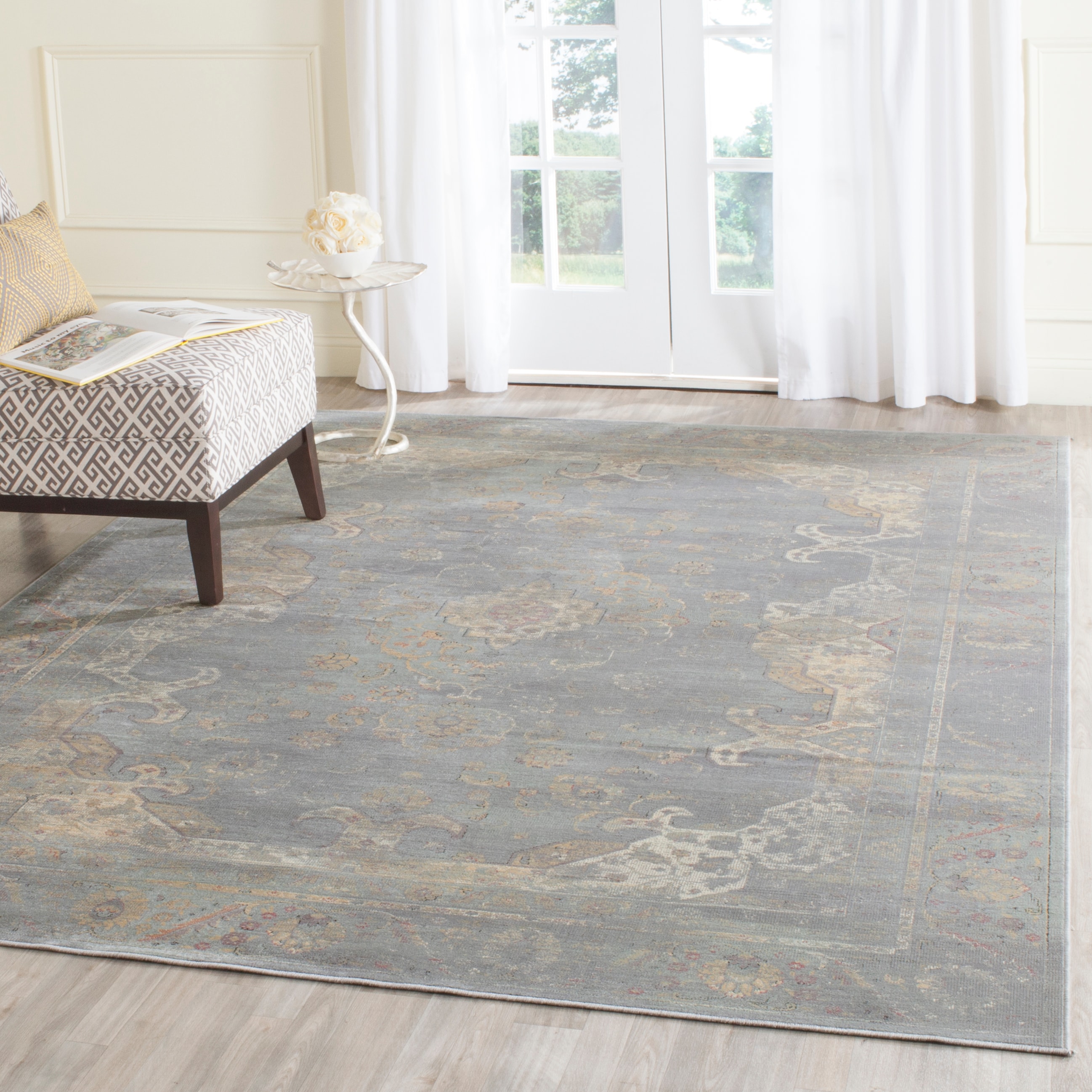 Vintage Grey and Multicolor Hand-Knotted Area Rug