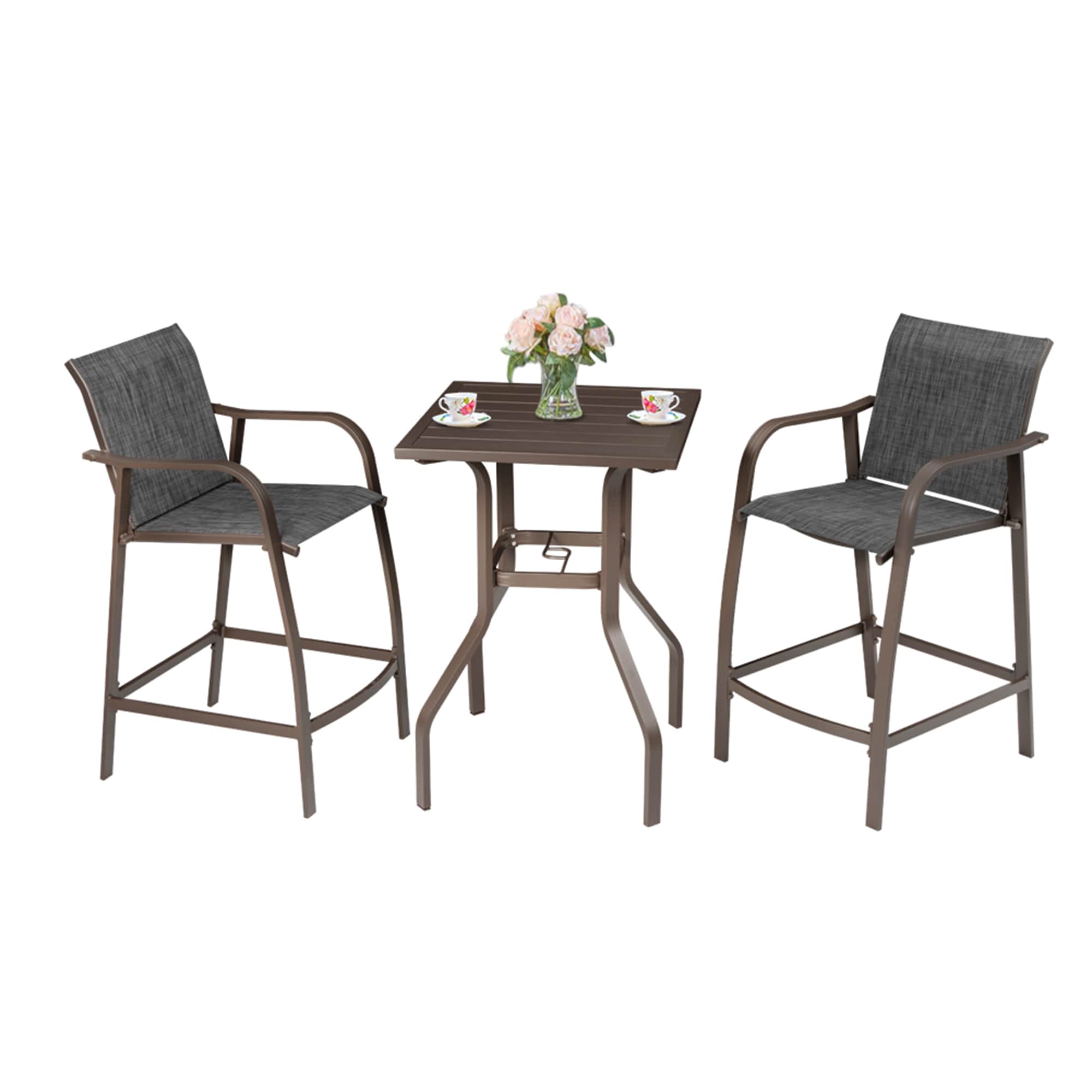 Pellebant PB-ST009BGY-3 bistro set 3 -Piece Patio Conversation Set with Off-white