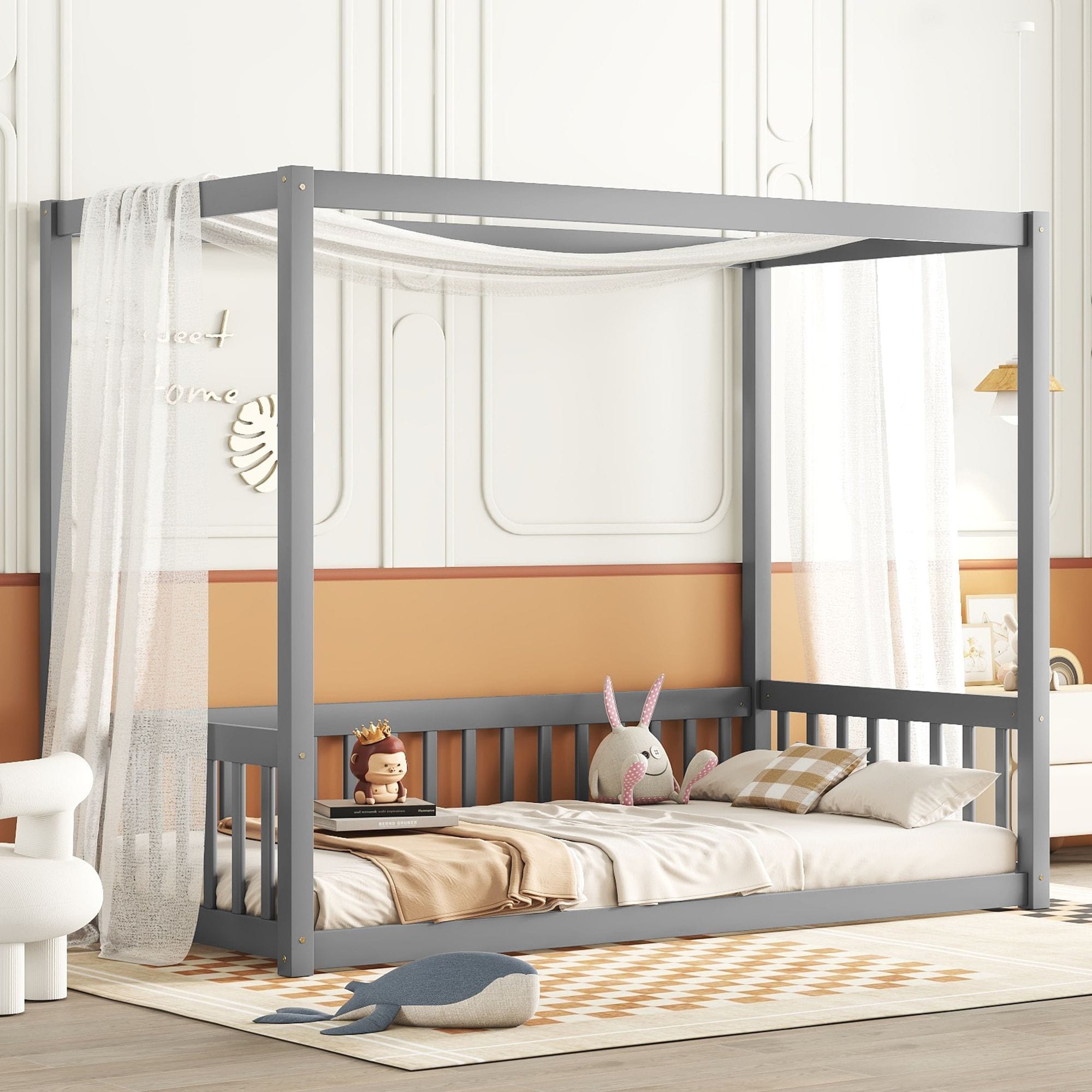 Yiekholo LL-1836AAE Gray Twin Wood Bed frame Bed